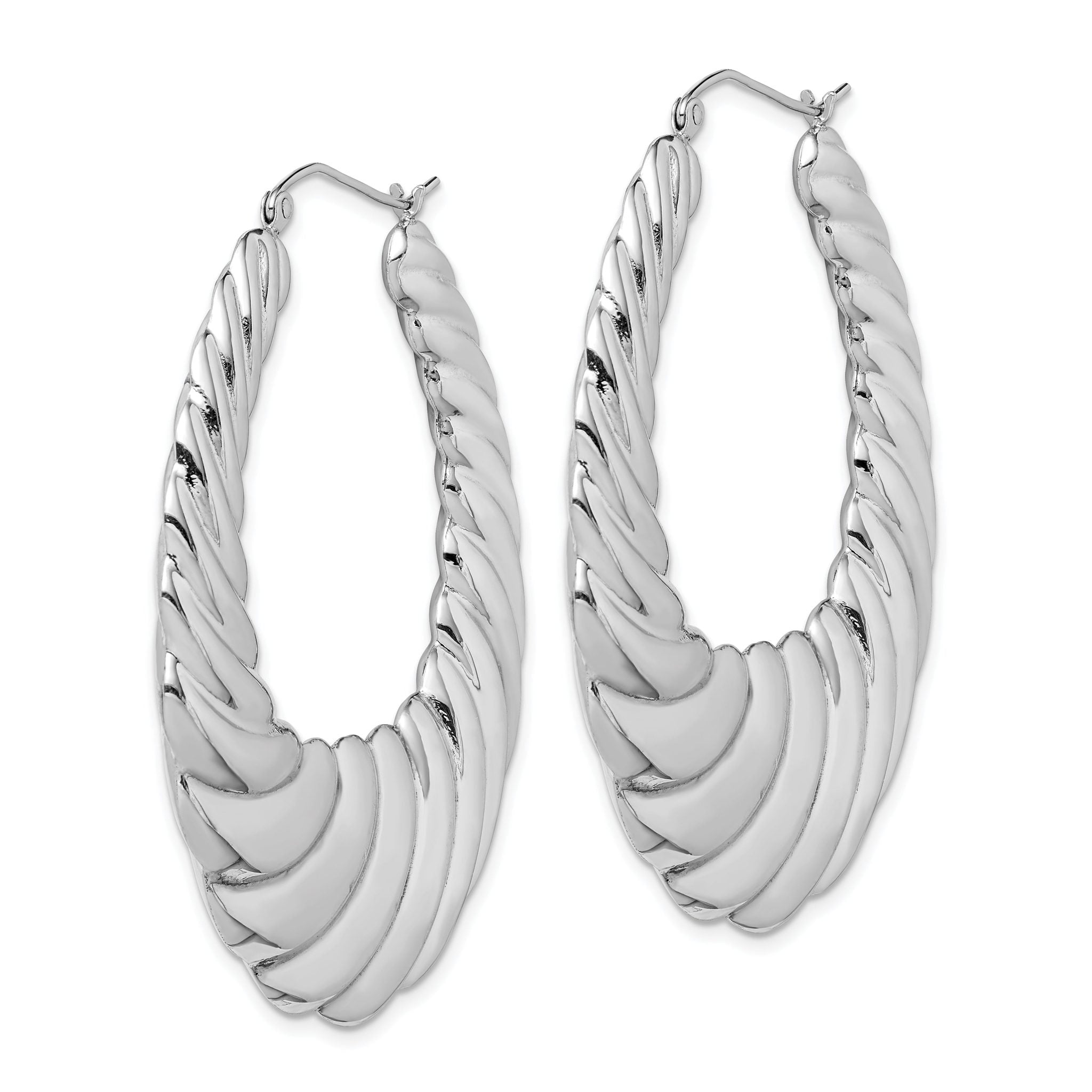 Sterling Silver Rhodium-plated Polished Shrimp Oval Hoop Earrings Secondary image