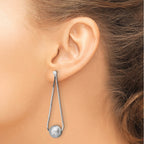 Sterling Silver Rhodium-plated Diamond-cut Beaded Chain Drop Post Earrings