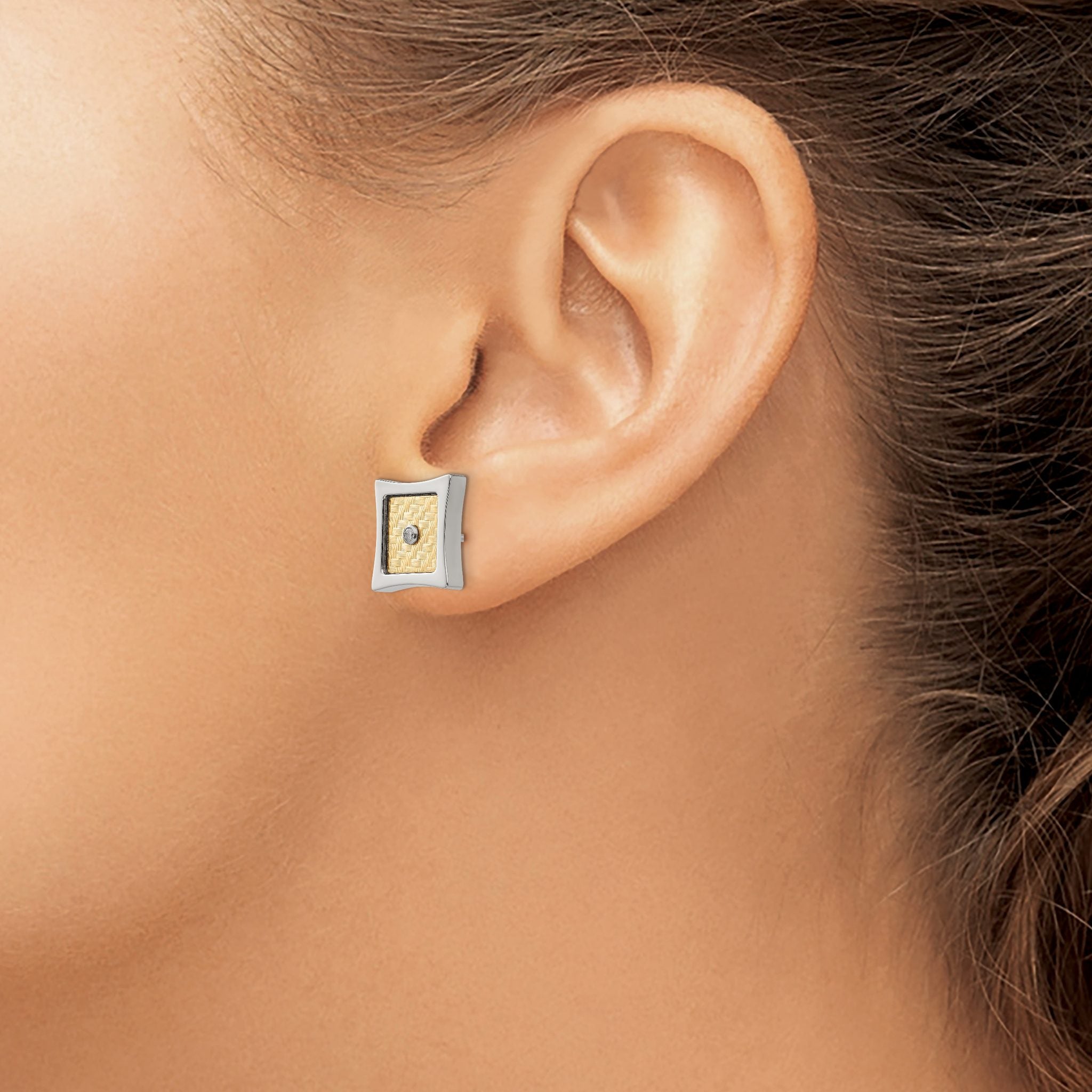 Stainless Steel 18K Gold Polished Square Diamond Button Earrings