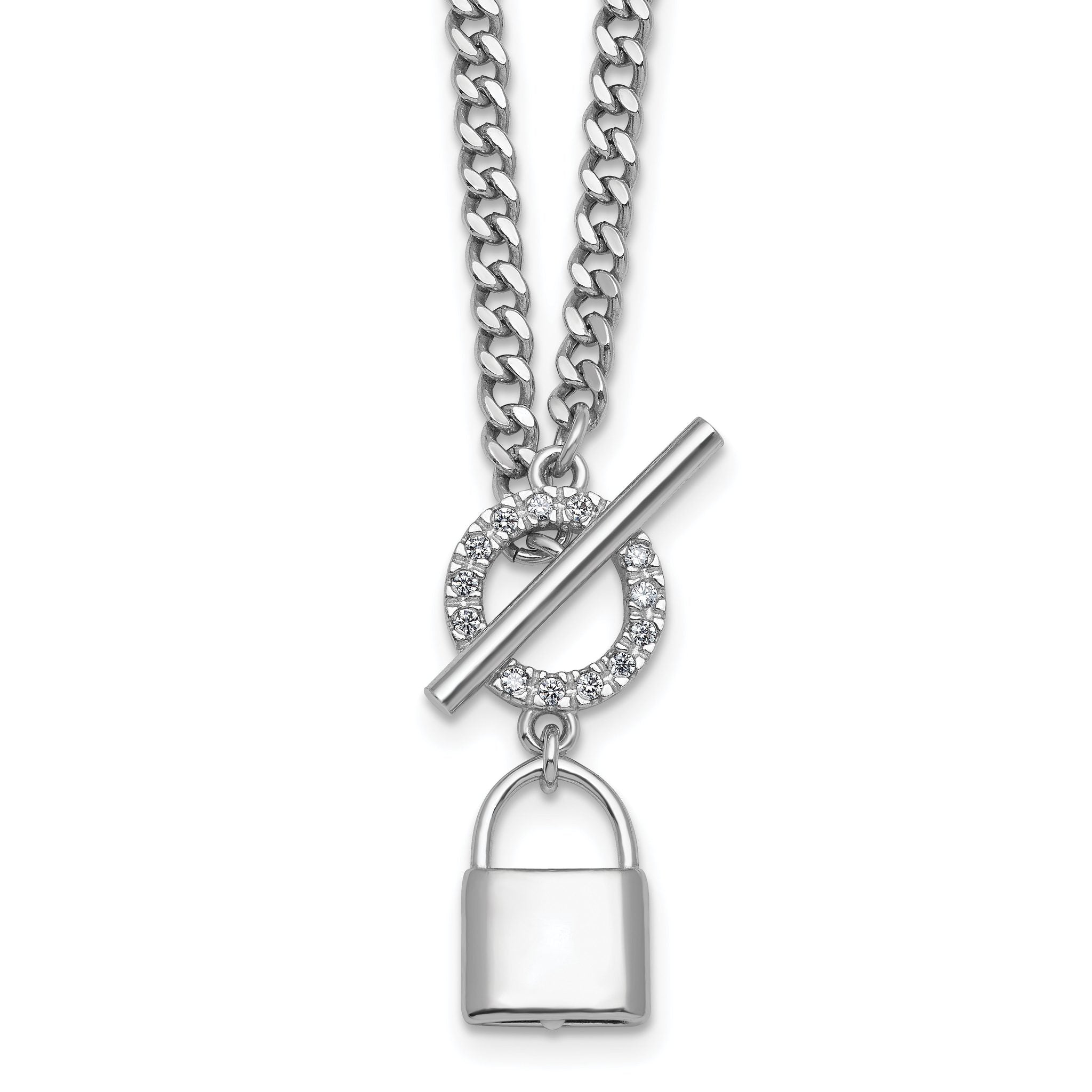 Sterling Silver Rhodium-plated CZ 16 inch with 2 inch extender Lock Pendant Toggle Necklace Main image