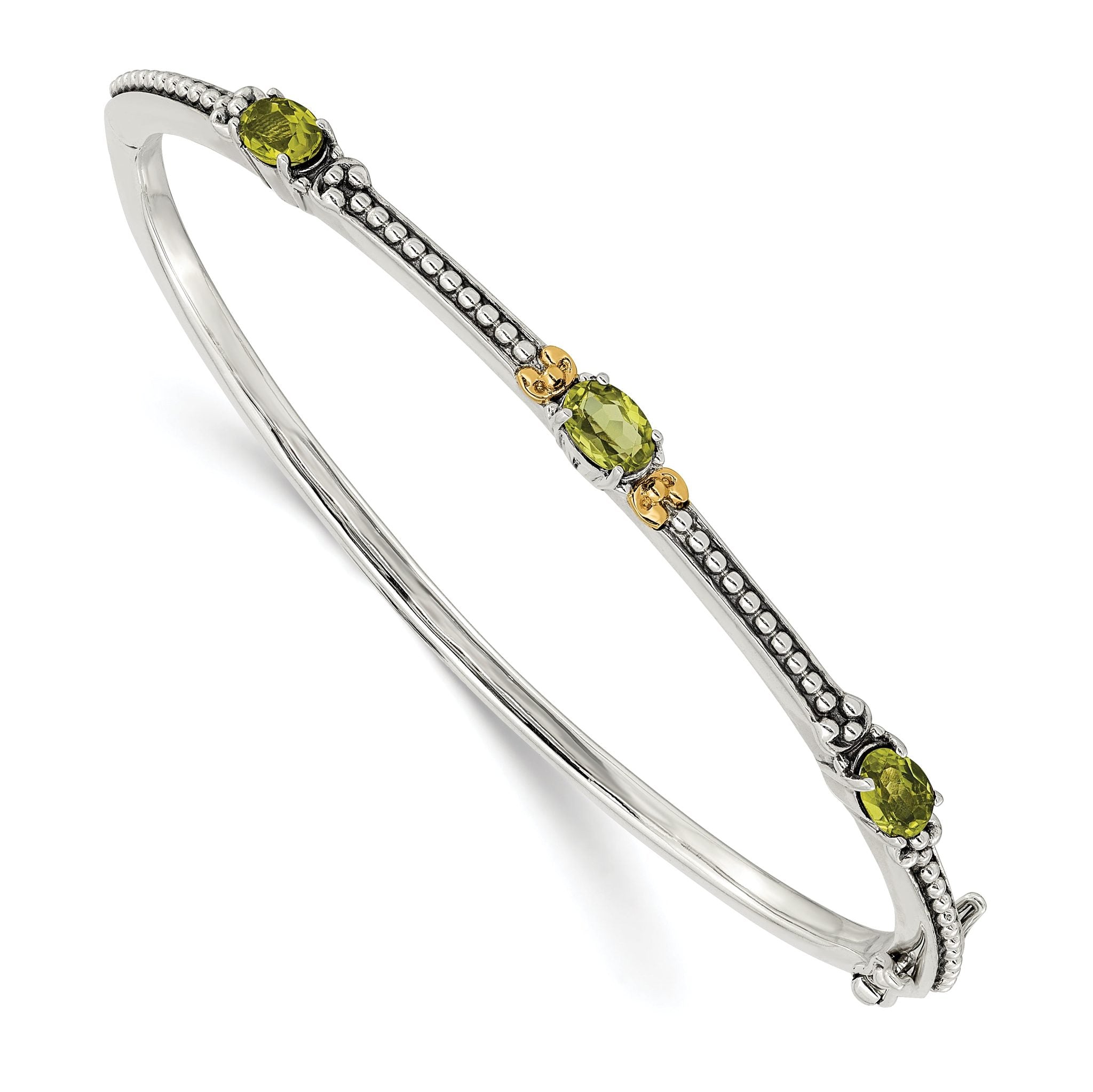 Sophia Jewelers Sterling Silver Peridot Bangle with 14K Gold Accents Main image