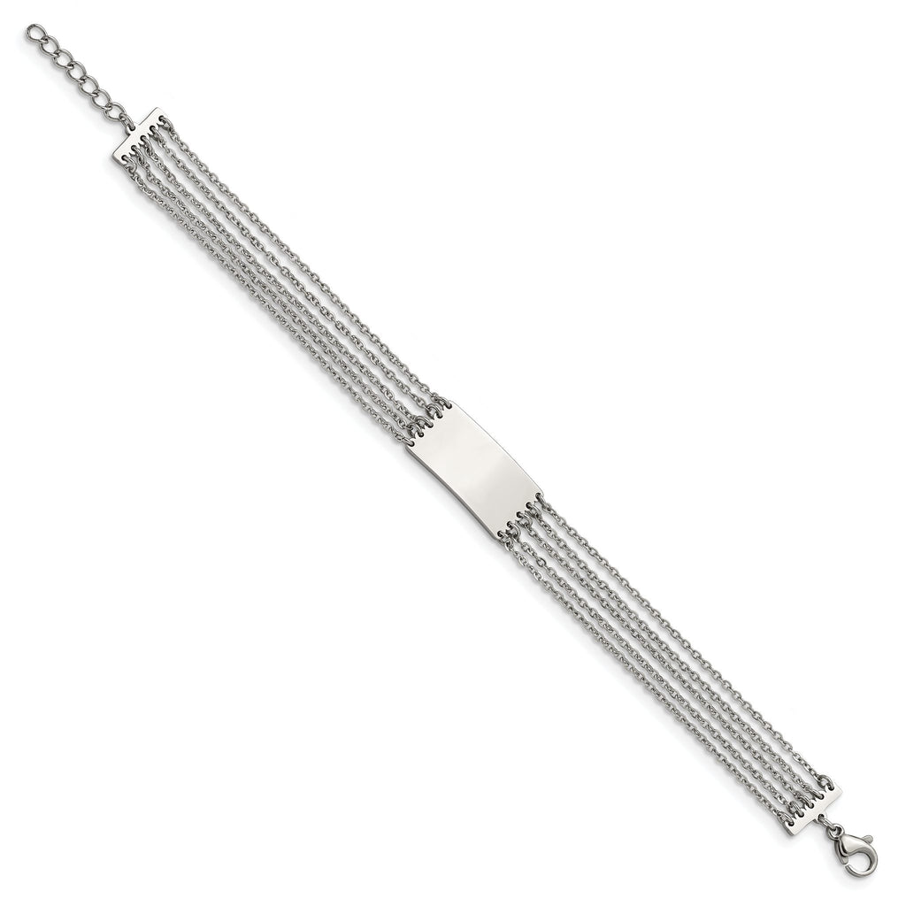 Stainless Steel Polished Multi Strand ID Bracelet with . Extension for Women