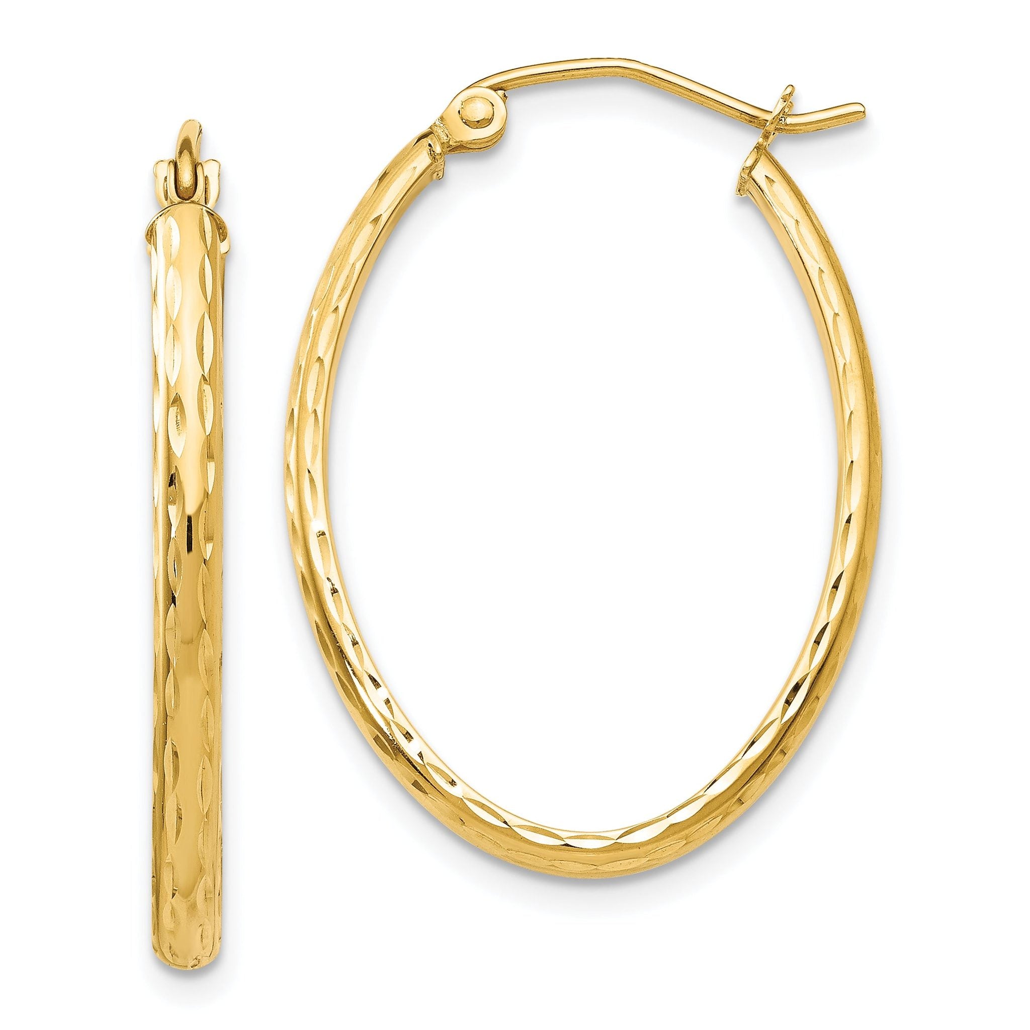 14k Lightweight Diamond-cut Oval Hoop Earrings Main image