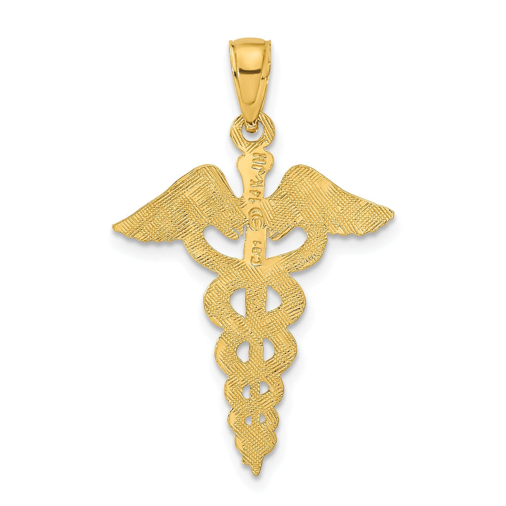 14K Gold Caduceus Pendant with Polished Solid Design