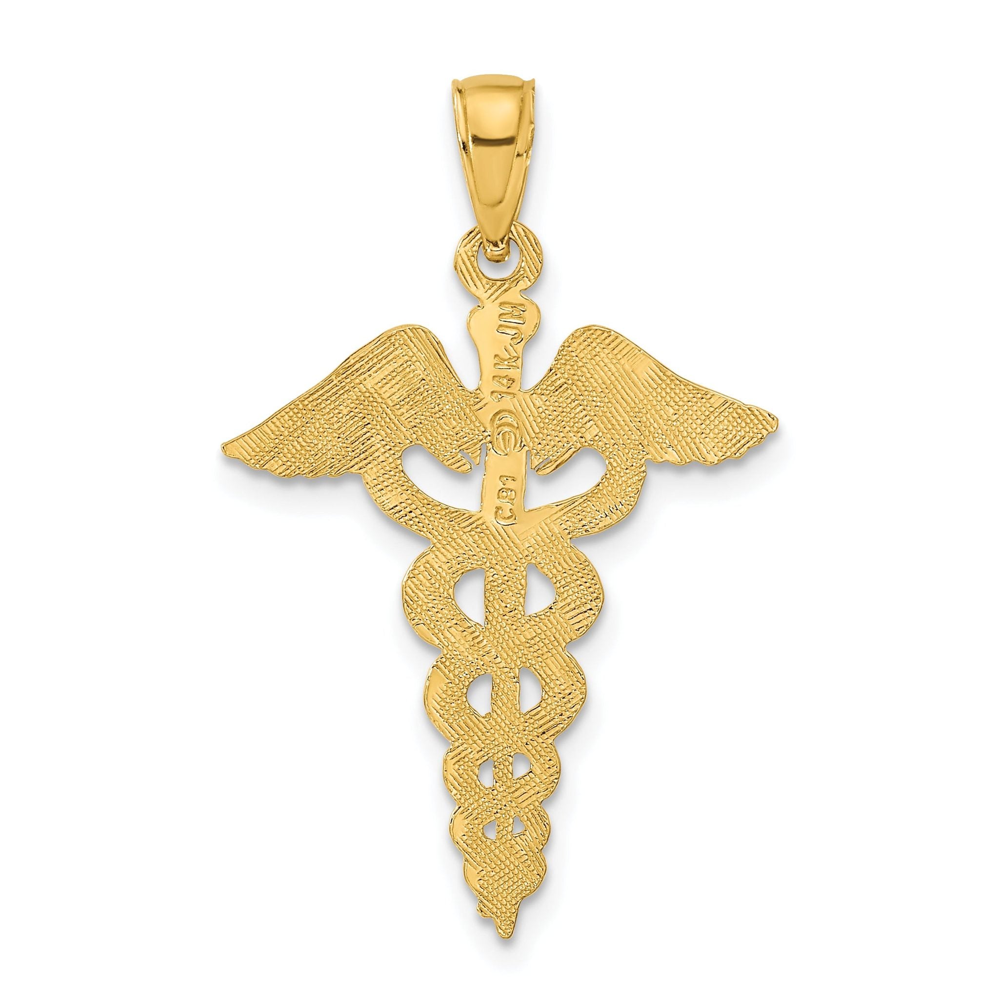14K Gold Caduceus Pendant with Polished Solid Design