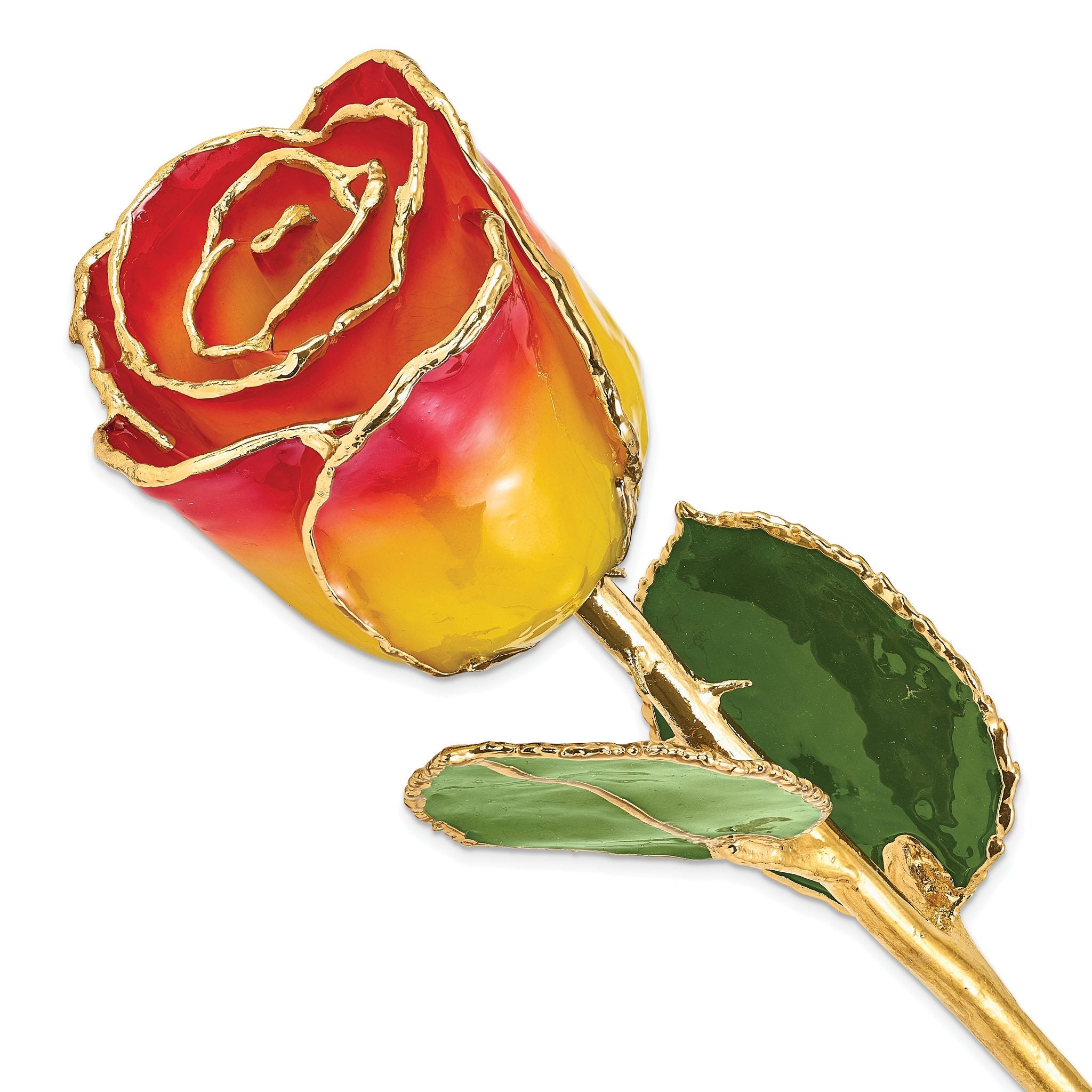 Lacquer Dipped Gold Trimmed Yellow/Red Real Rose Main image