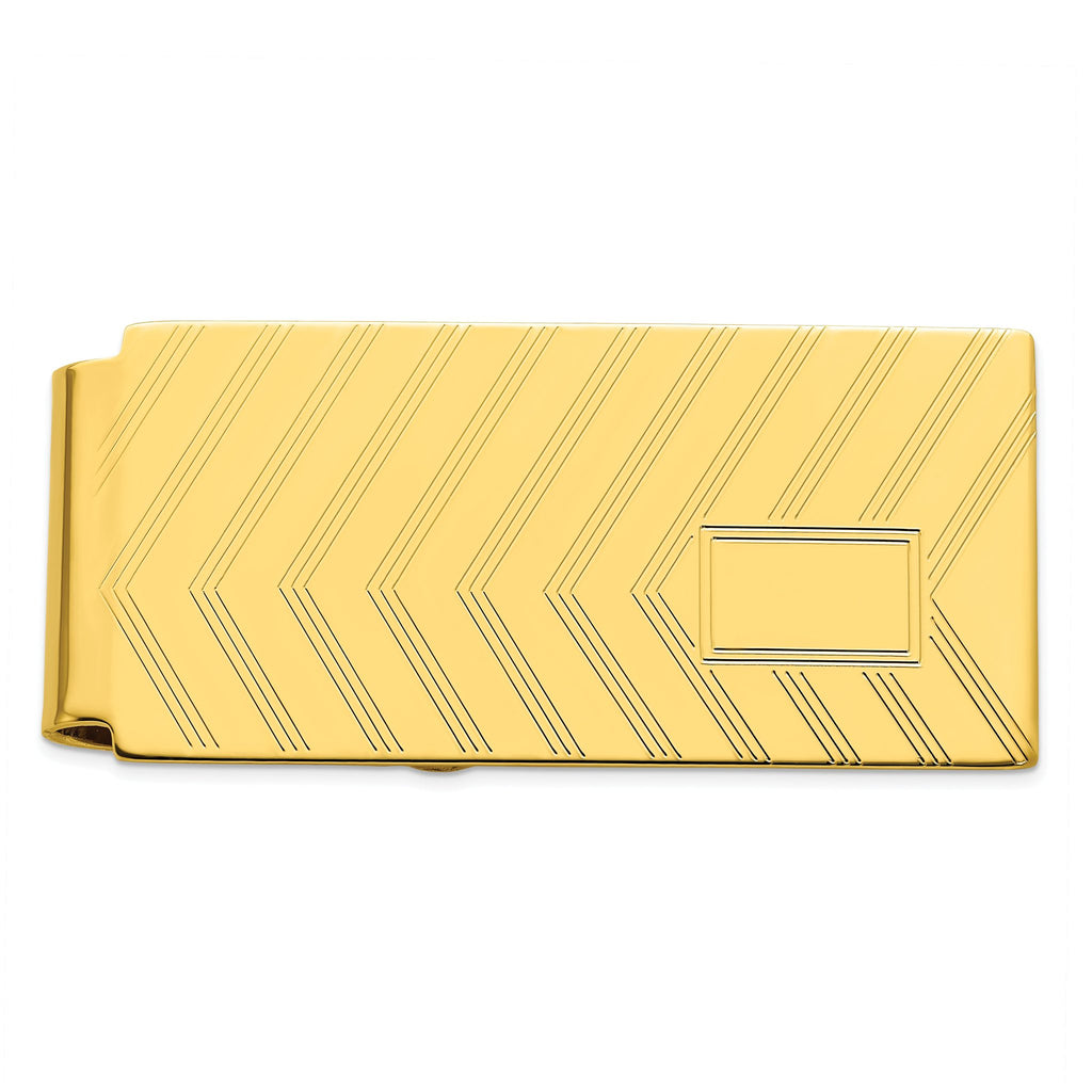 Gold-plated Kelly Waters Chevron Engraveable Hinged Money Clip