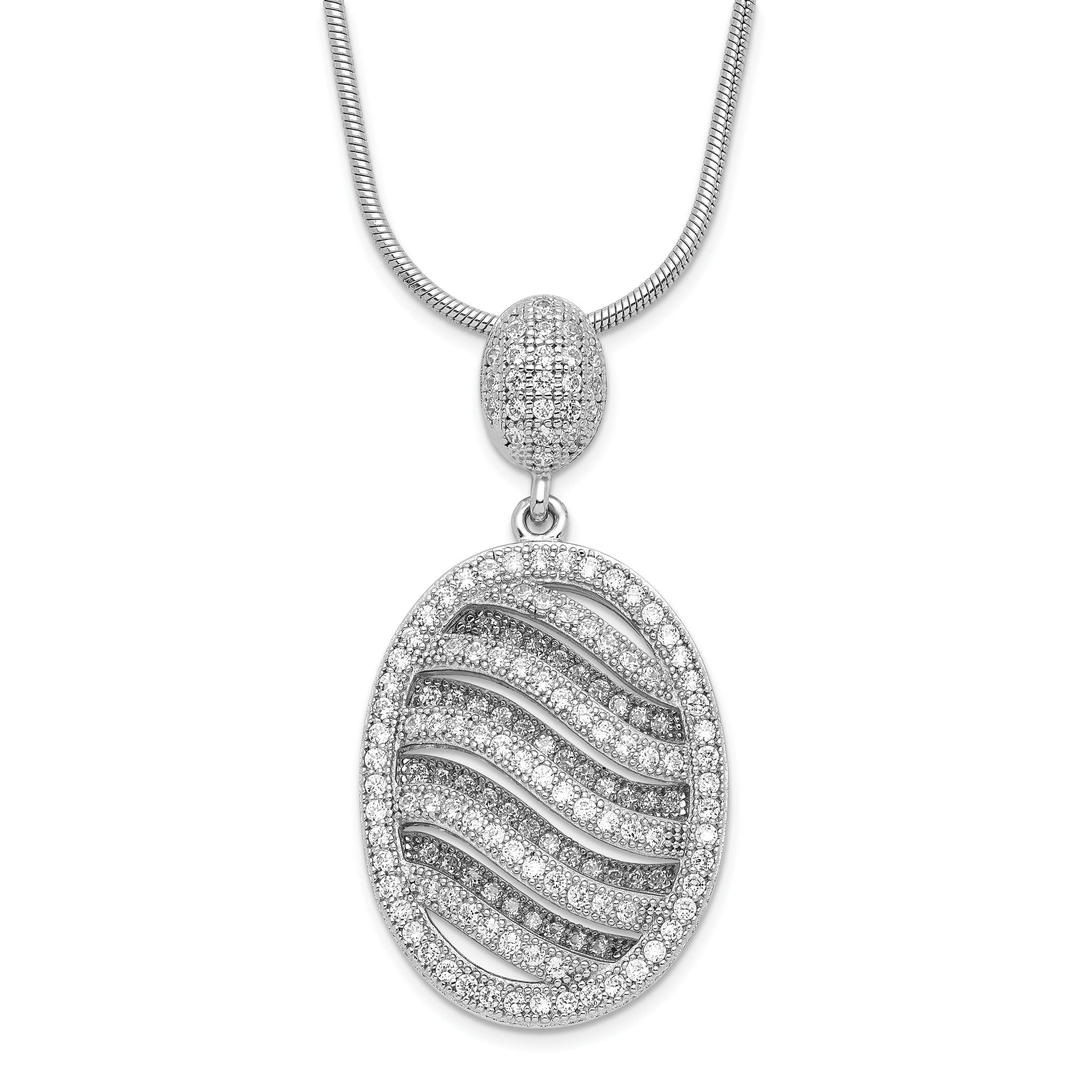 Sophia Jewelers Sterling Silver CZ Polished Oval Necklace with Rhodium Plating Main image