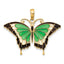 14K Gold Green Enamel Butterfly Pendant with Polished Finish