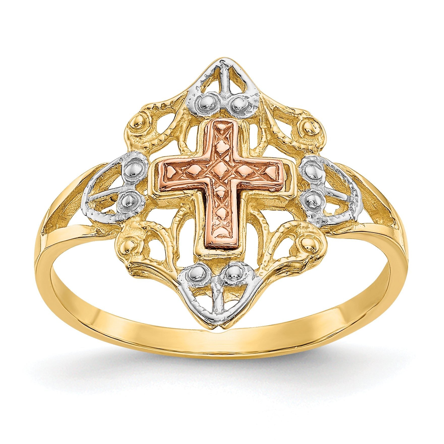 14K Two-tone WithWhite Rhodium Cross Ring Main image