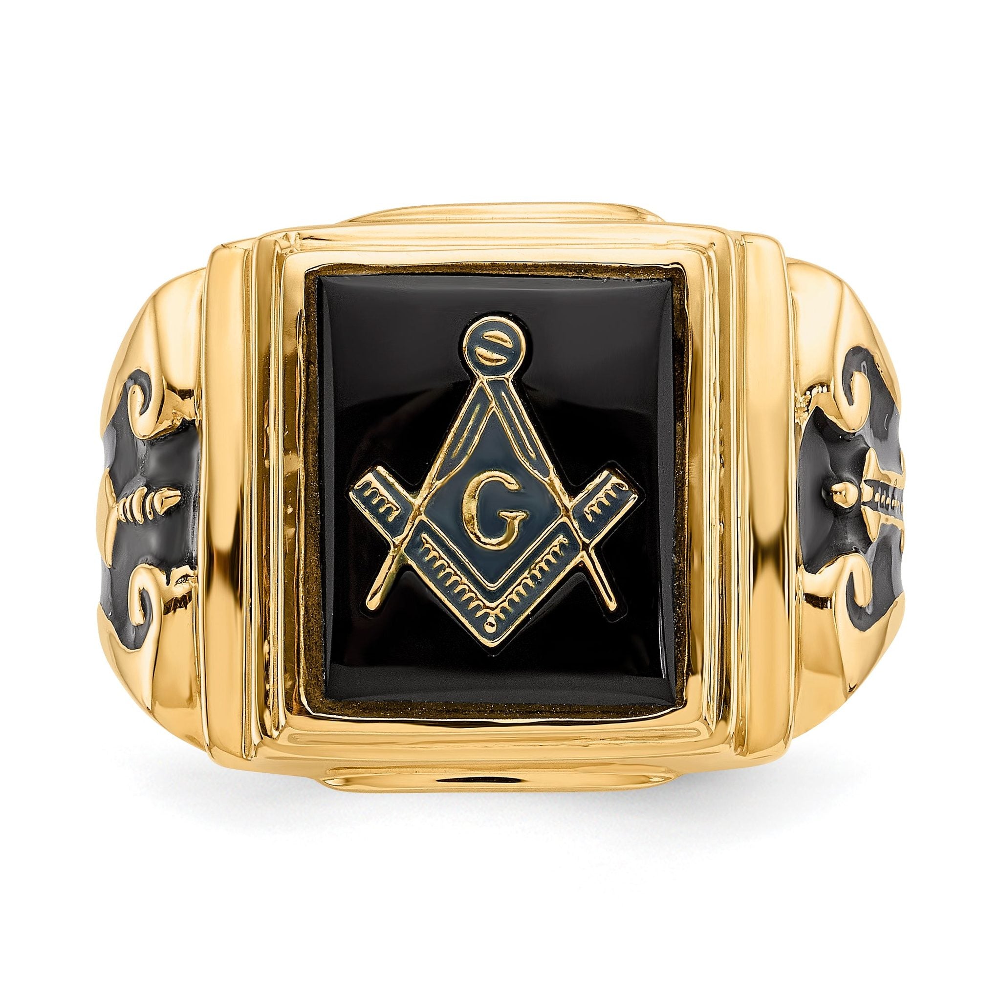10k Men's Polished and Textured Masonic Ring Mounting (No Stone Included)