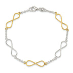 Sterling Silver Polished Flash Gold Infinity Symbol Bracelet