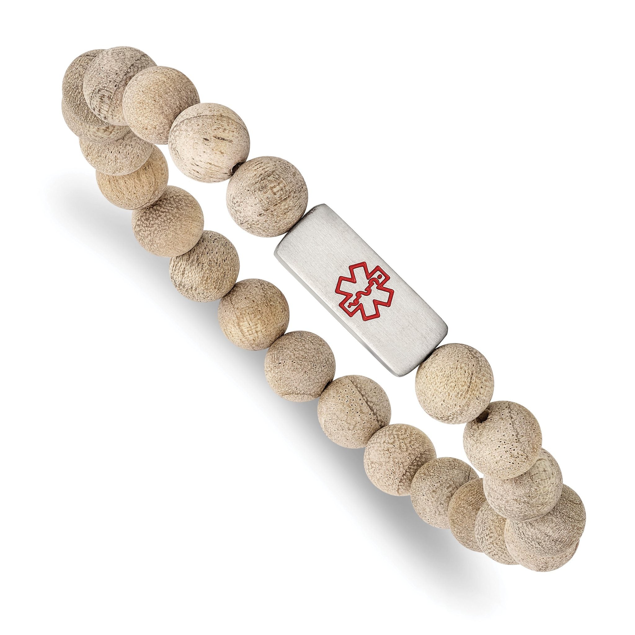 Stainless Steel Brushed with Enamel Medical ID Camphor Wood Bracelet Main image