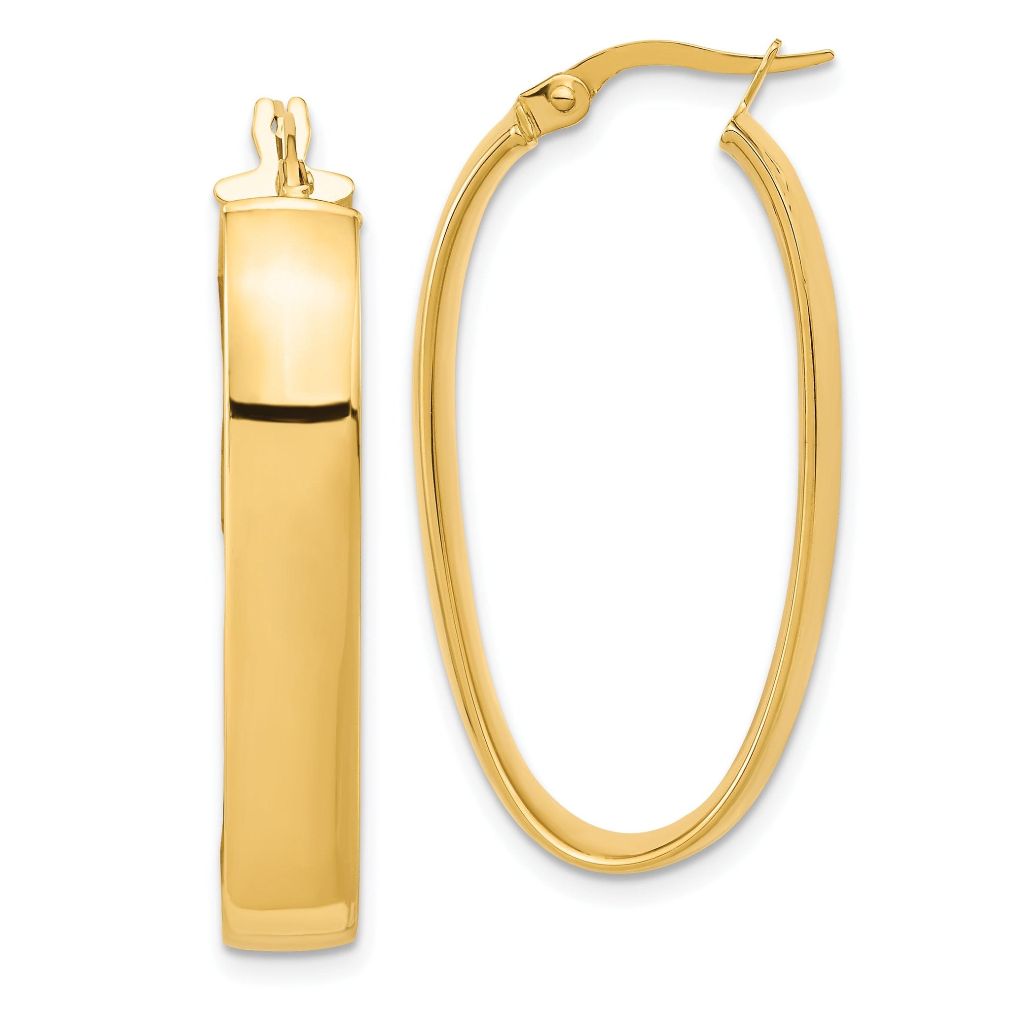 14K Gold Polished Oval Hoop Earrings with Hollow Design 35mm