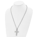 Chisel Stainless Steel Polished CZ Cross Pendant on a 24 inch Cable Chain Necklace