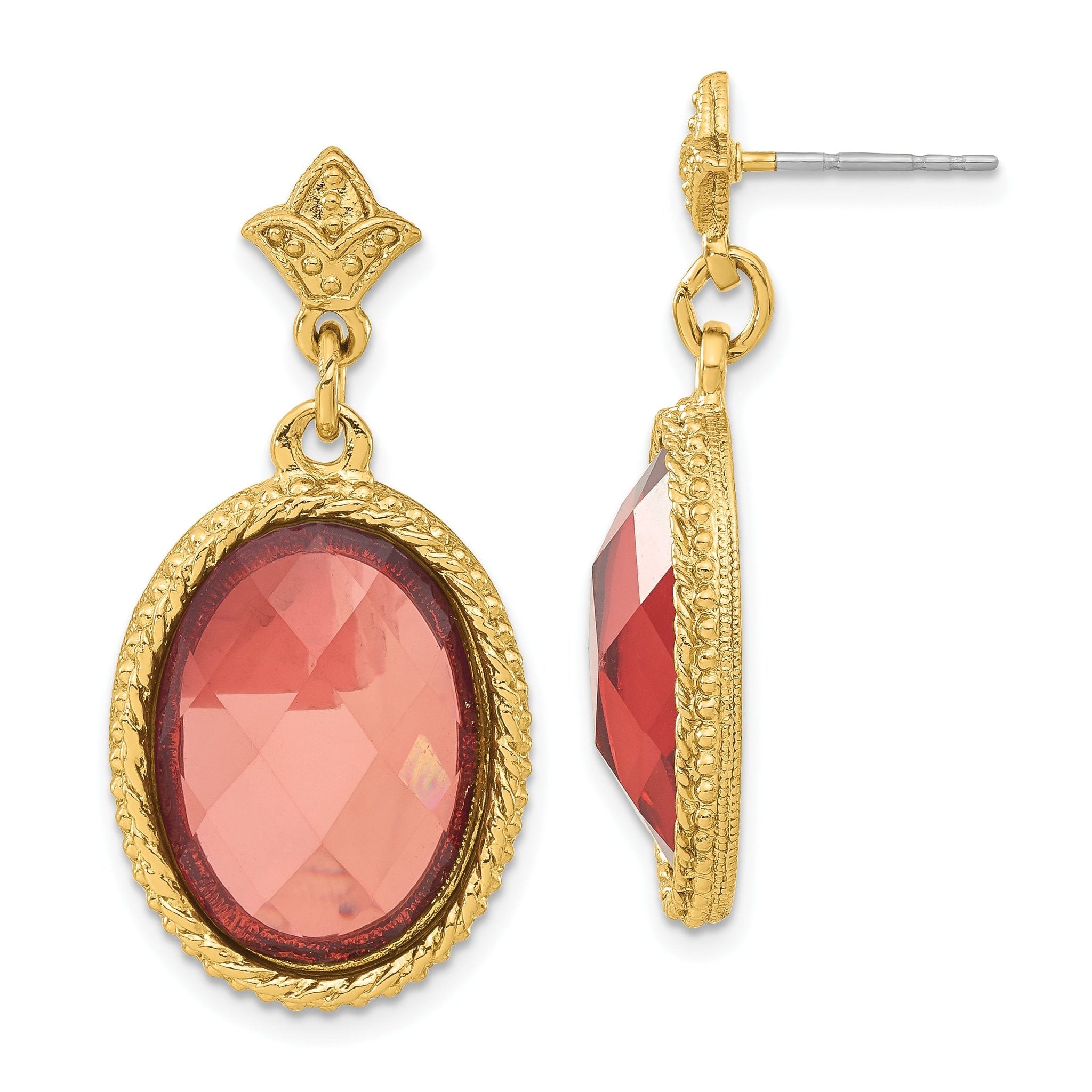 1928 Gold-tone Pink Acrylic Dangle Post Earrings Main image