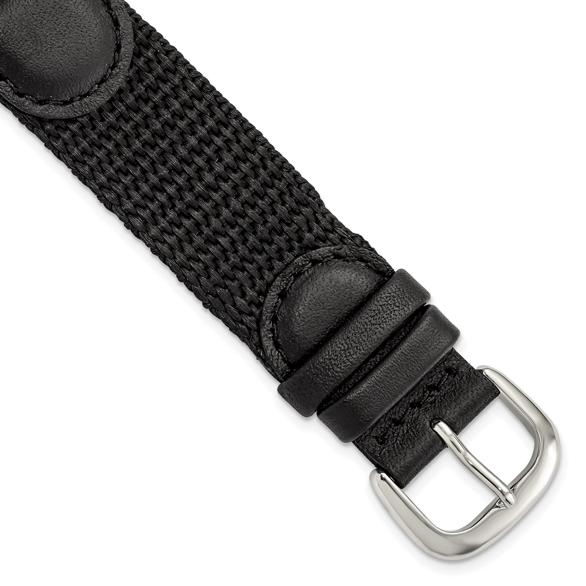 Army-Style Watch Band in Black Nylon & Leather, 16mm