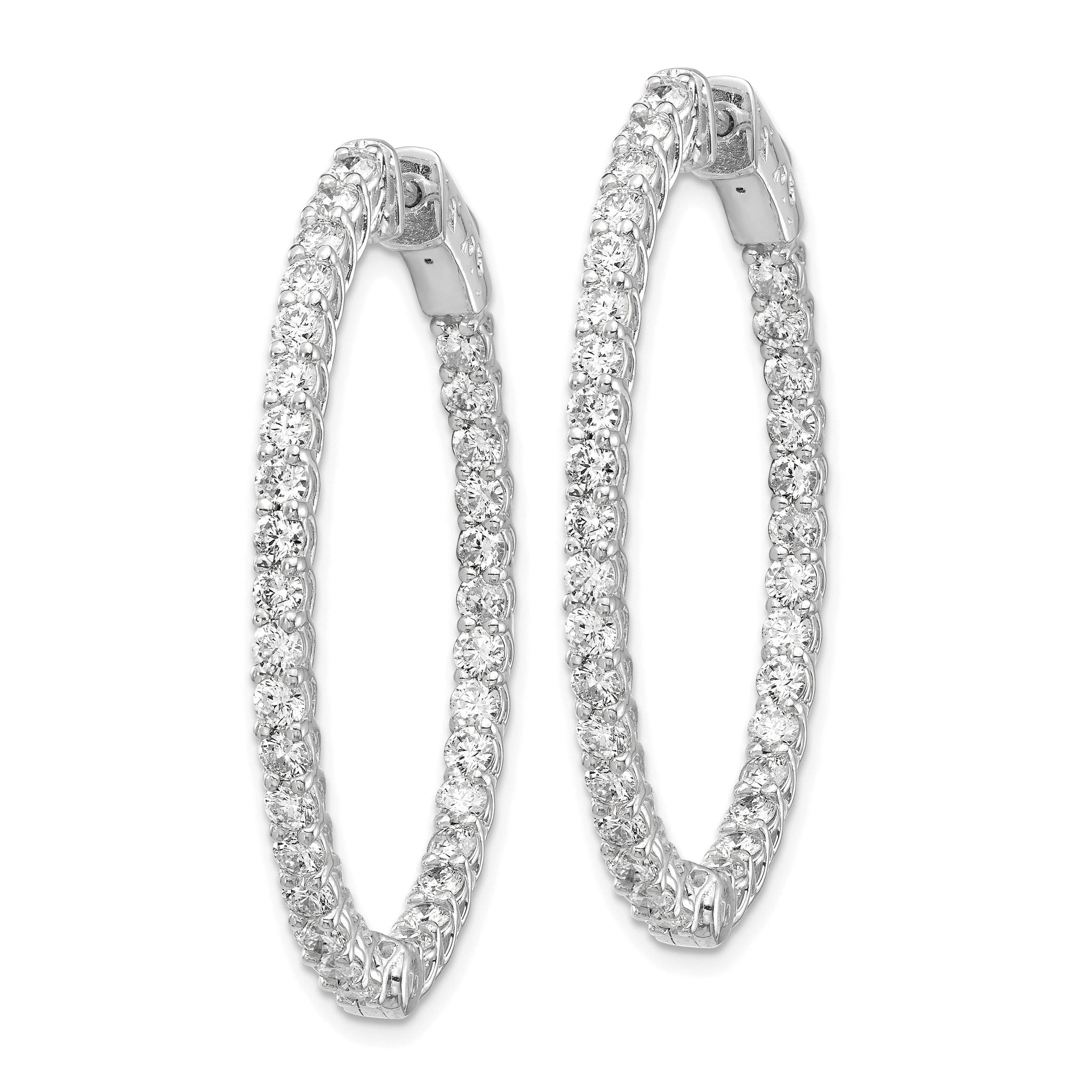 14k White Gold 3 1/3 carat Lab Grown Diamond VS/SI+ G+ Oval In and Out Safety Clasp Hoop Earrings Secondary image
