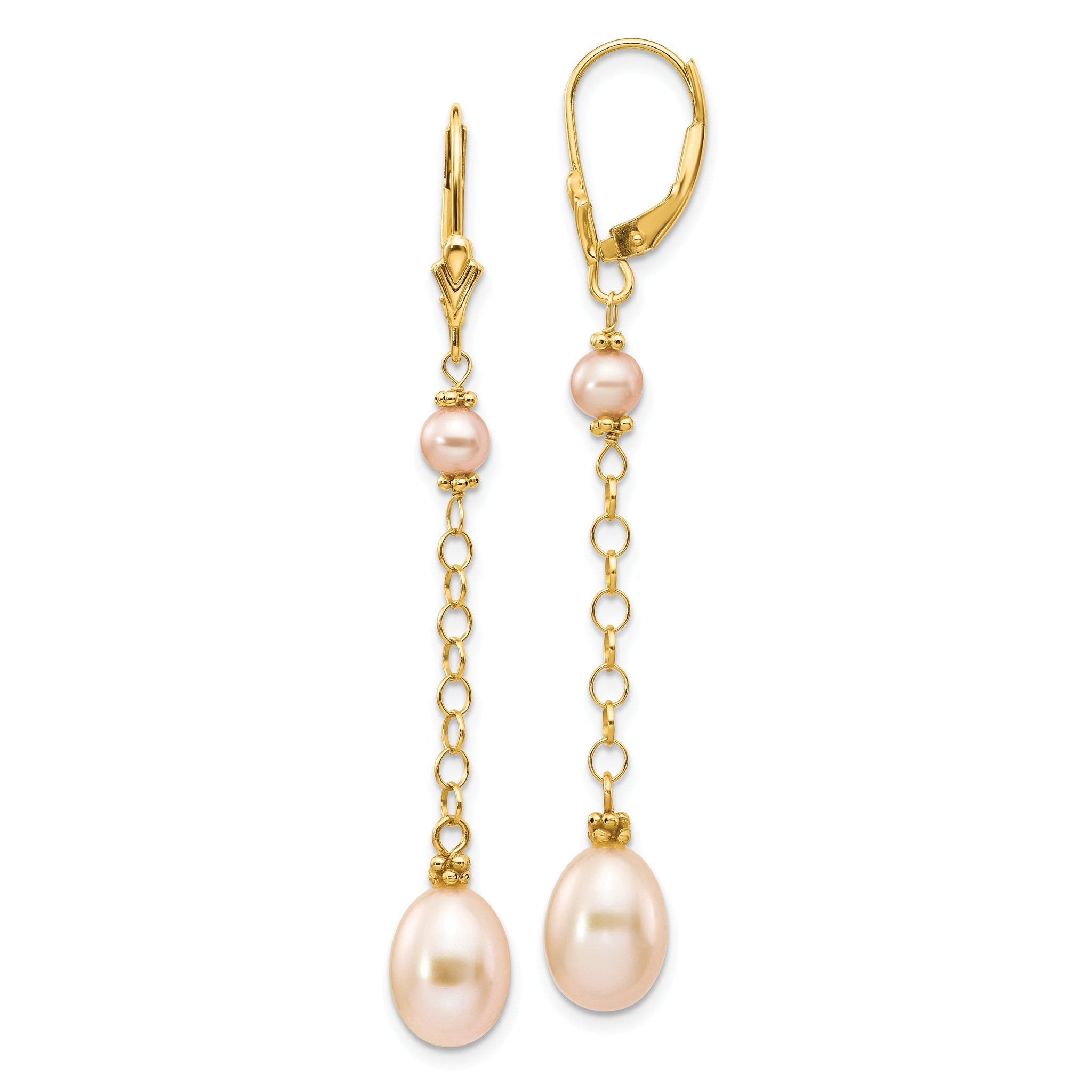14K 5-8mm Pink Freshwater Cultured Pearl Leverback Earrings Main image