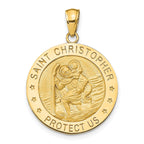 14K Gold Saint Christopher Medal Pendant with Polished Satin Finish Elegant Design