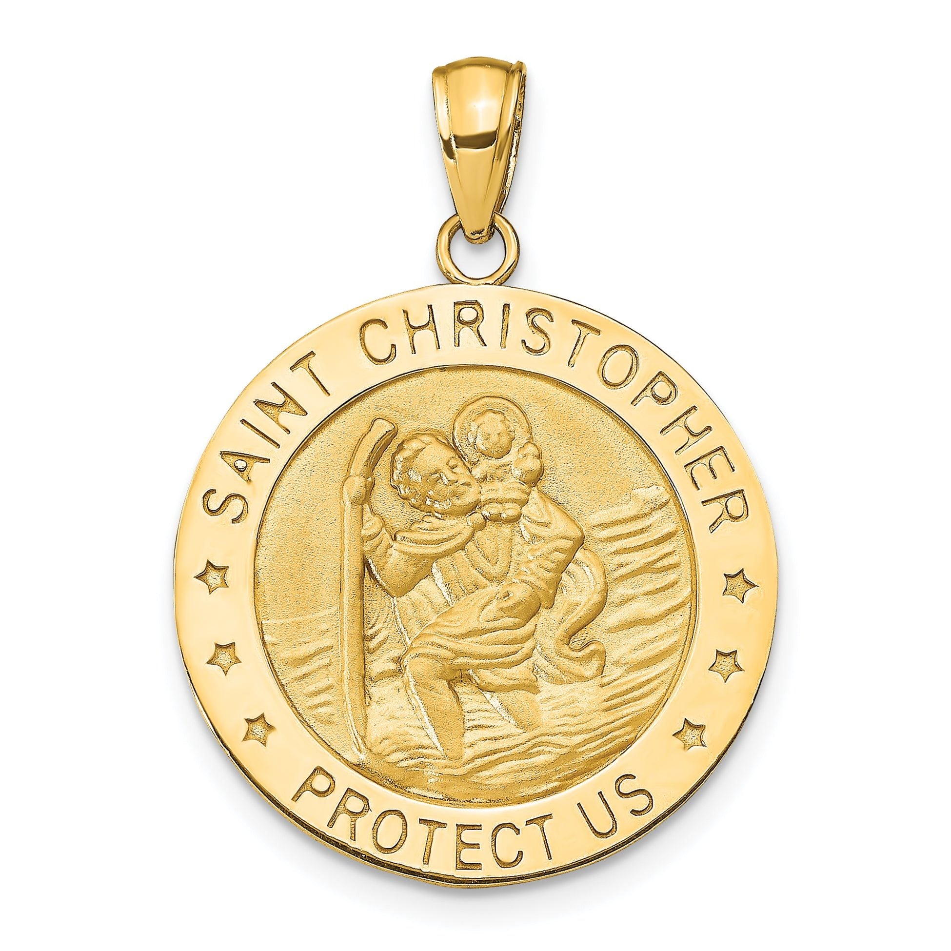 14K Gold Saint Christopher Medal Pendant with Polished Satin Finish Elegant Design