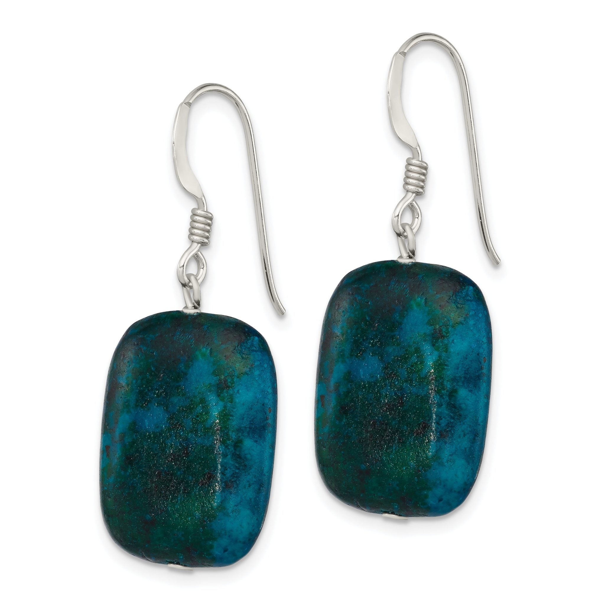 Sterling Silver Polished Stabilized Chrysocolla Oval Dangle Earrings Secondary image