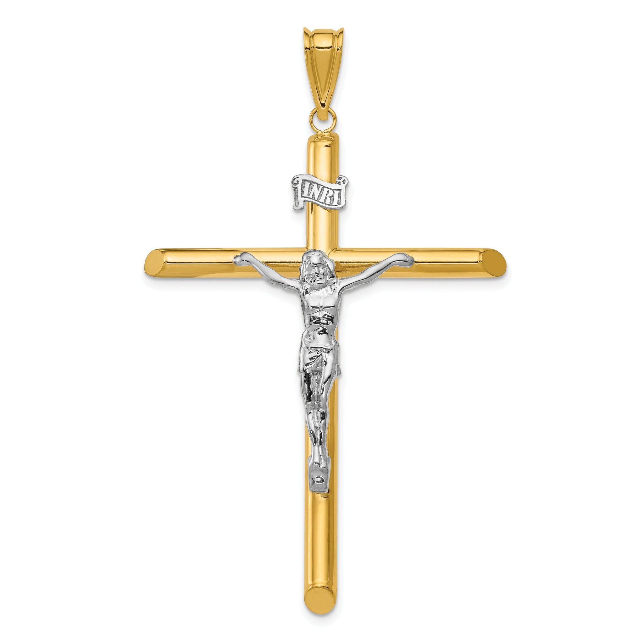 14k Two-Tone Polished Hollow Crucifix Pendant by Sophia Jewelers