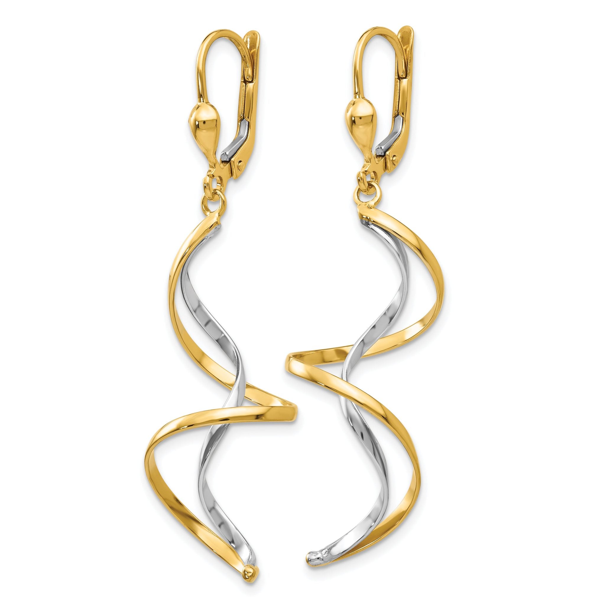 14K Two-Tone Gold Spiral Dangle Earrings with Polished Finish for Women Secondary image