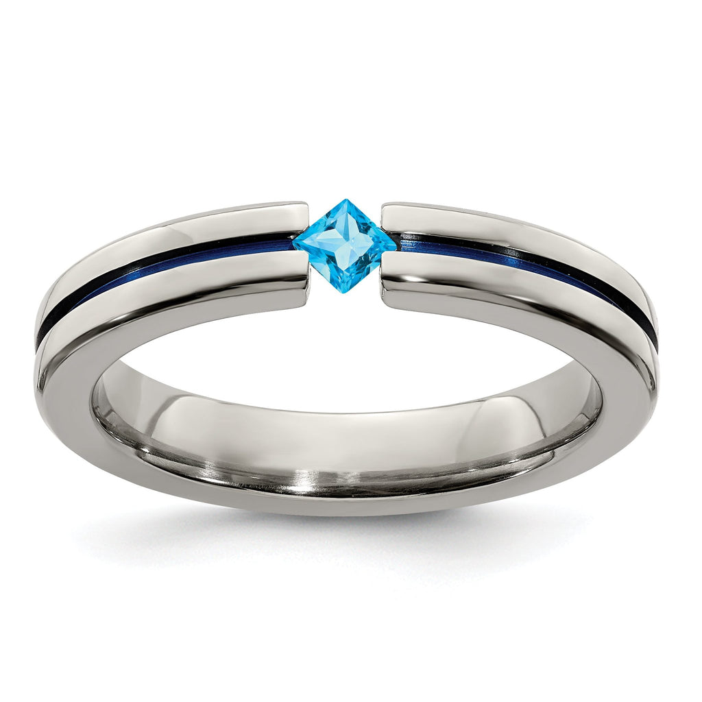 Edward Mirell Titanium Wedding Band with Sky Blue Topaz Accent