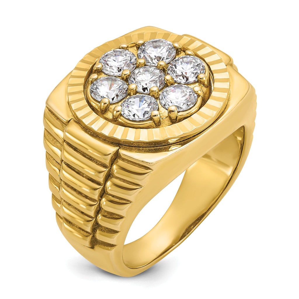 14k Men's Polished Satin and Diamond-cut Round 2 Carat AA Quality Diamond Cluster Ring