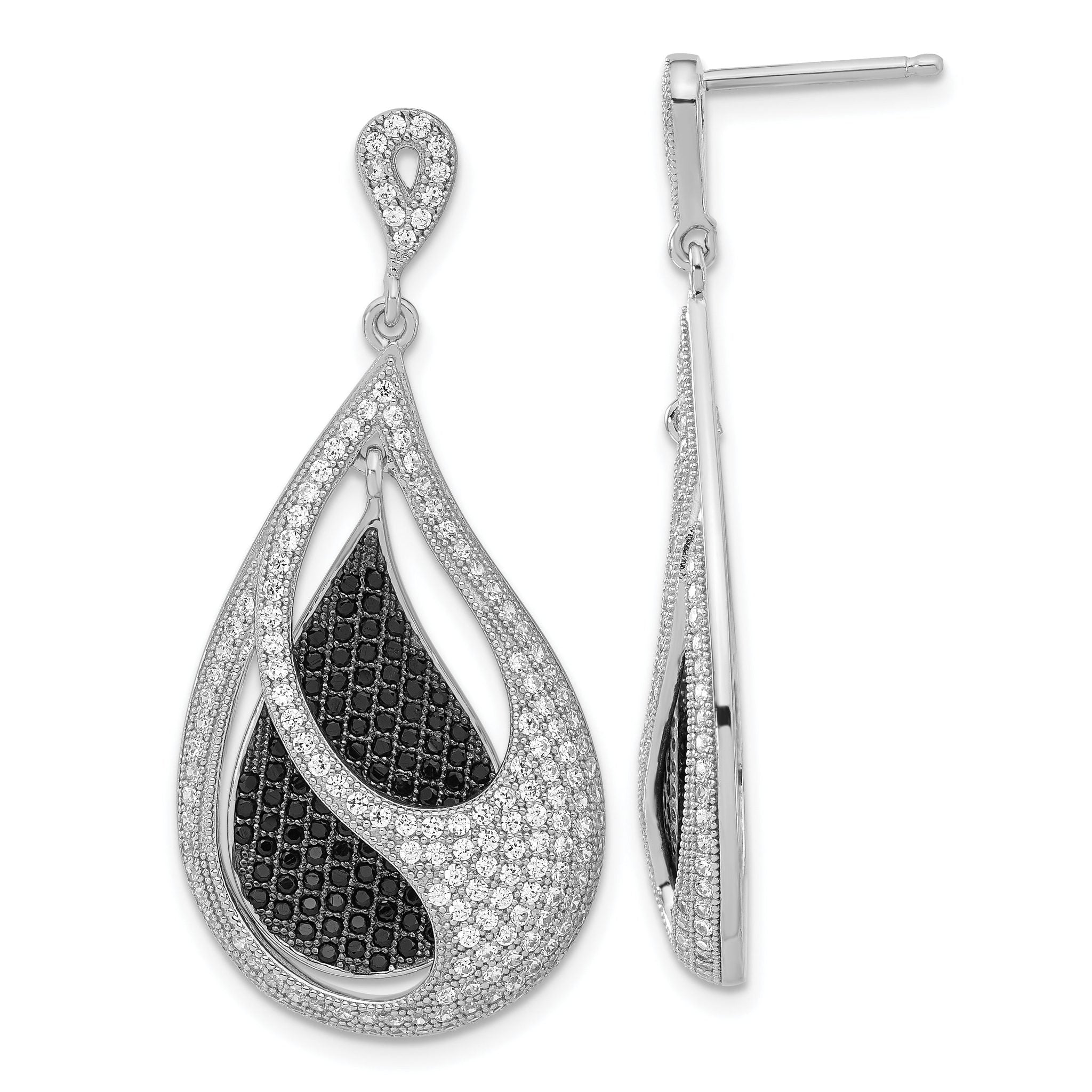 Sterling Silver Teardrop Earrings with Black and Clear CZ Elegance Main image