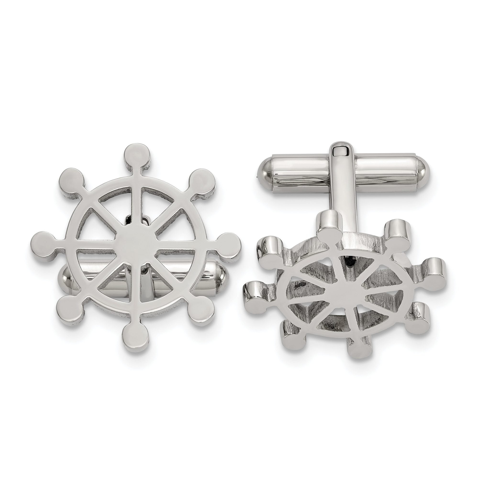 Stainless Steel Polished Ship's Wheel Cuff Links Main image