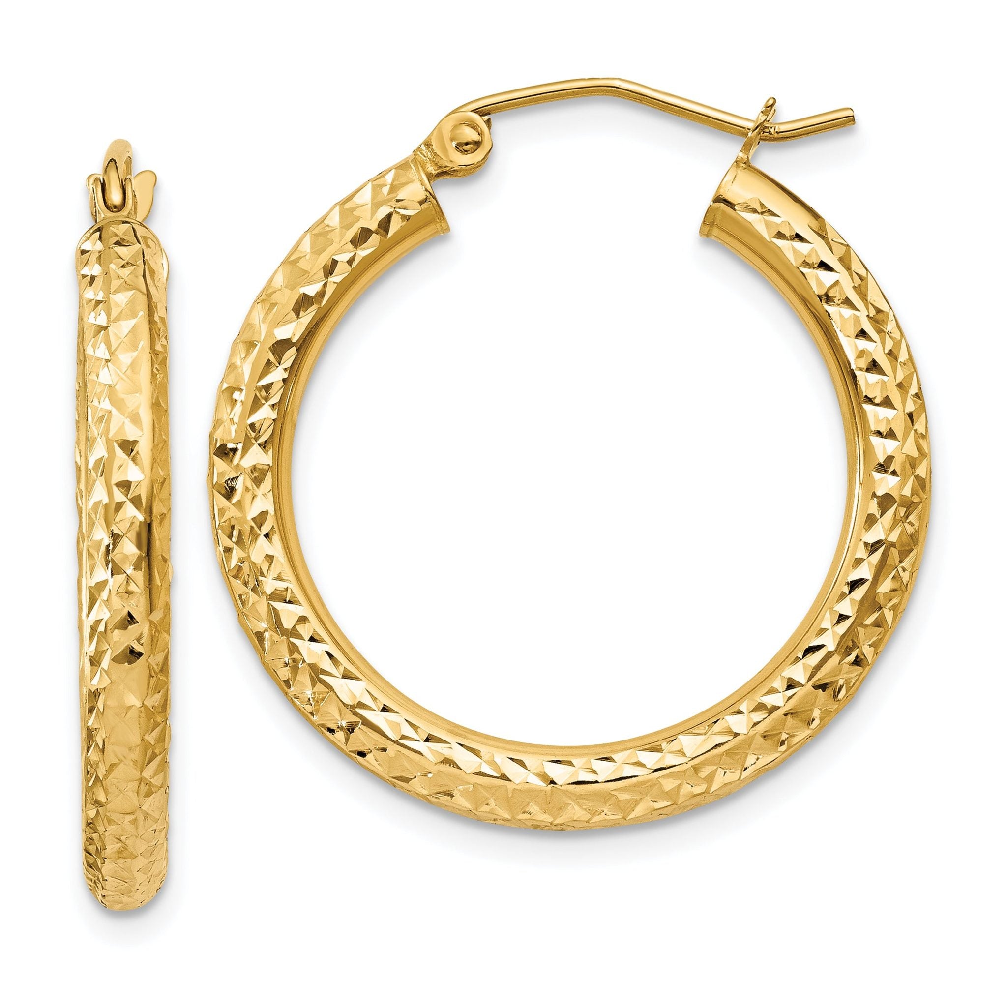 14k Diamond-cut 3mm Round Hoop Earrings Main image