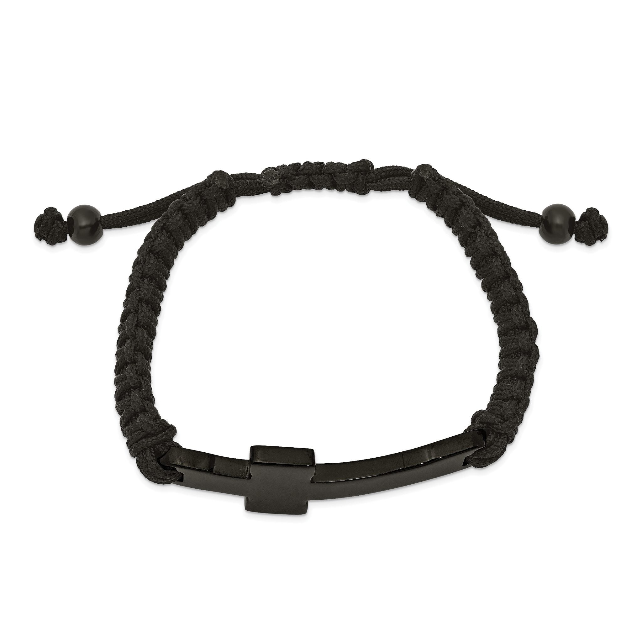 Stainless Steel Polished Black IP-plated Cross Black Nylon Adjustable Bracelet for Men Secondary image