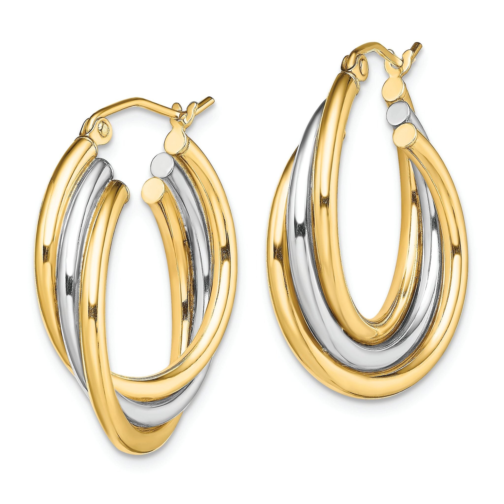 Sterling Silver Rhodium-plated Gold-plated Triple Hoop Earrings Secondary image
