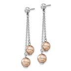 Stainless Steel Polished Pear Champagne Lab-Created Simulated Pearl Drop Dangle Earrings for Women