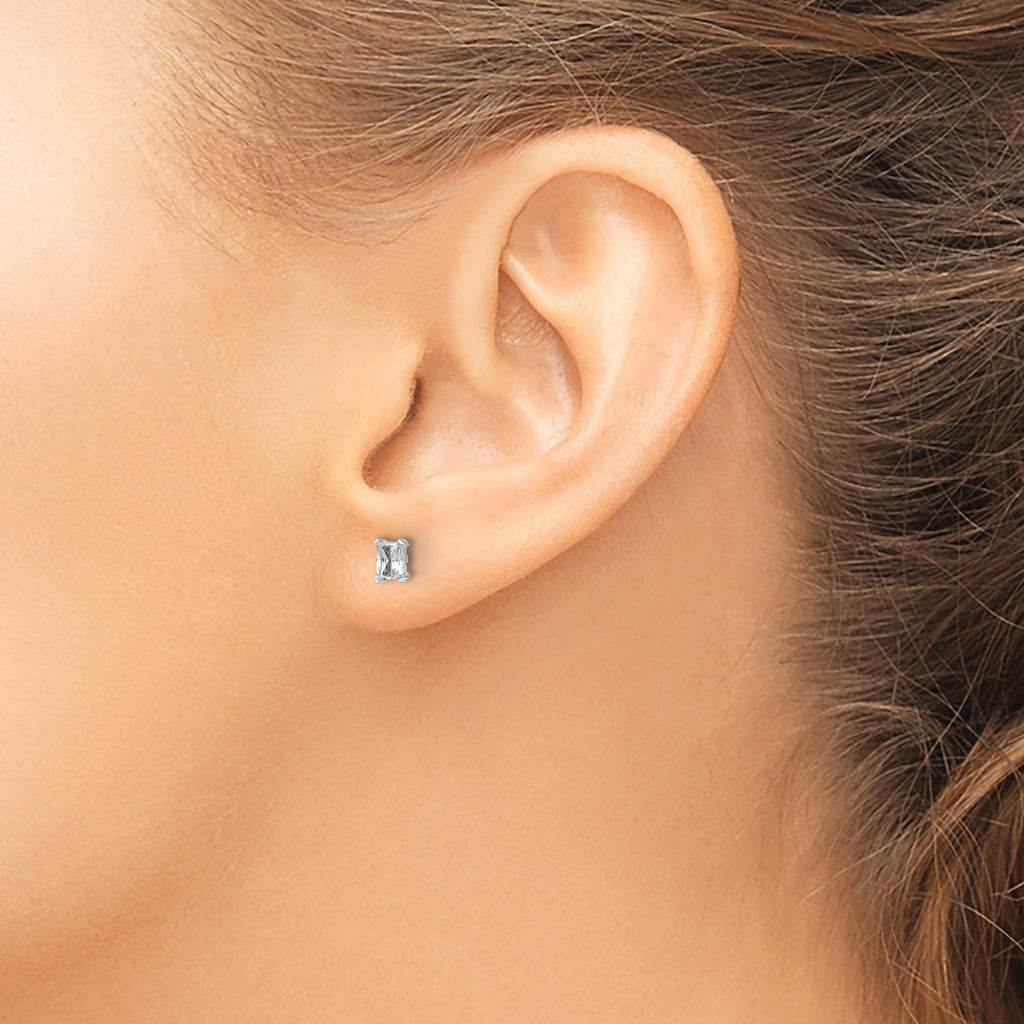 14k White Gold 1/2 carat Certified Lab Grown Diamond VS/SI+ G+ Radiant Complete Four Prong Stud Earrings