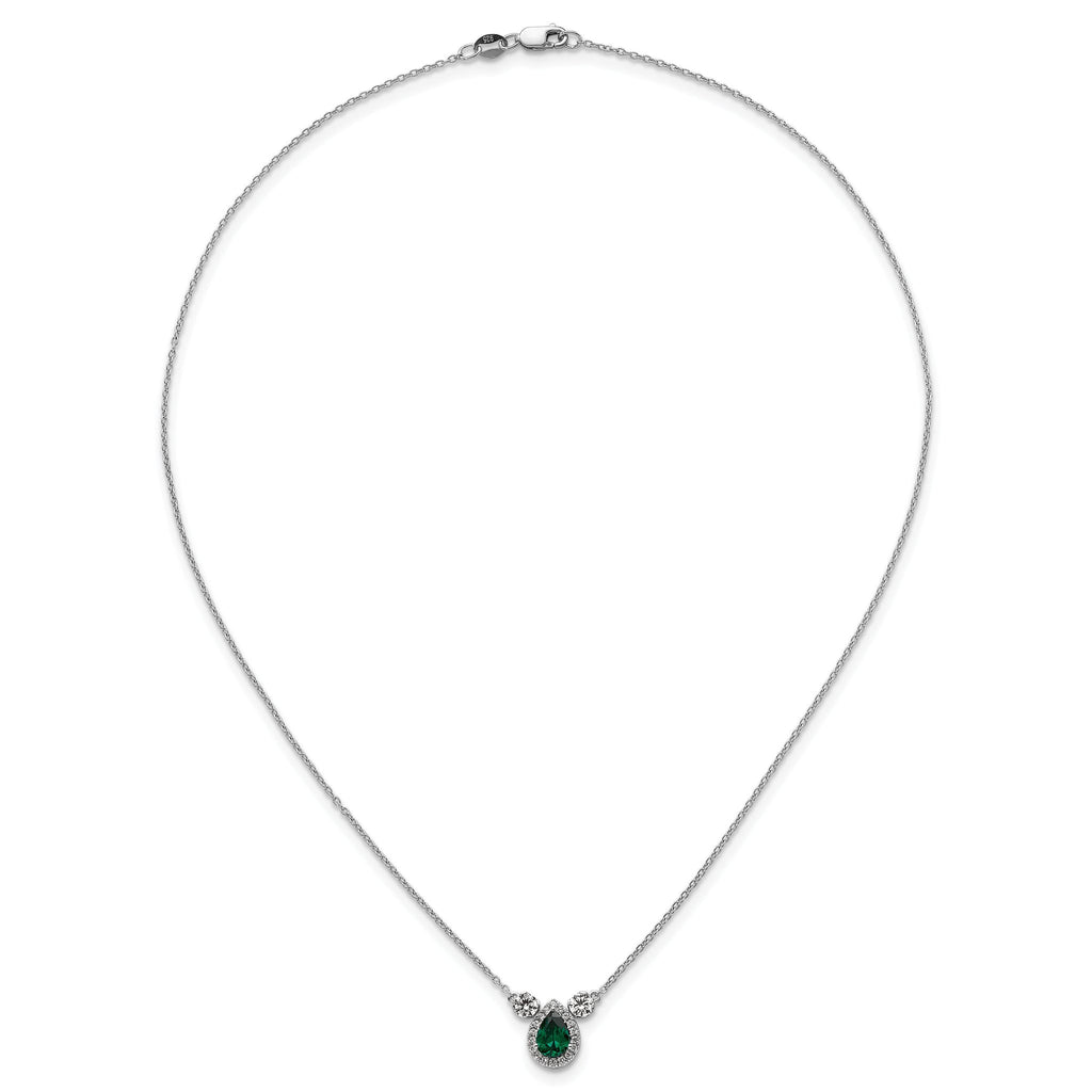 14k White Gold 1/2 carat Lab Grown Diamond VS/SI+ G+ and Created Emerald Complete Three Stone 16 inch Necklace
