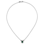 14k White Gold 1/2 carat Lab Grown Diamond VS/SI+ G+ and Created Emerald Complete Three Stone 16 inch Necklace