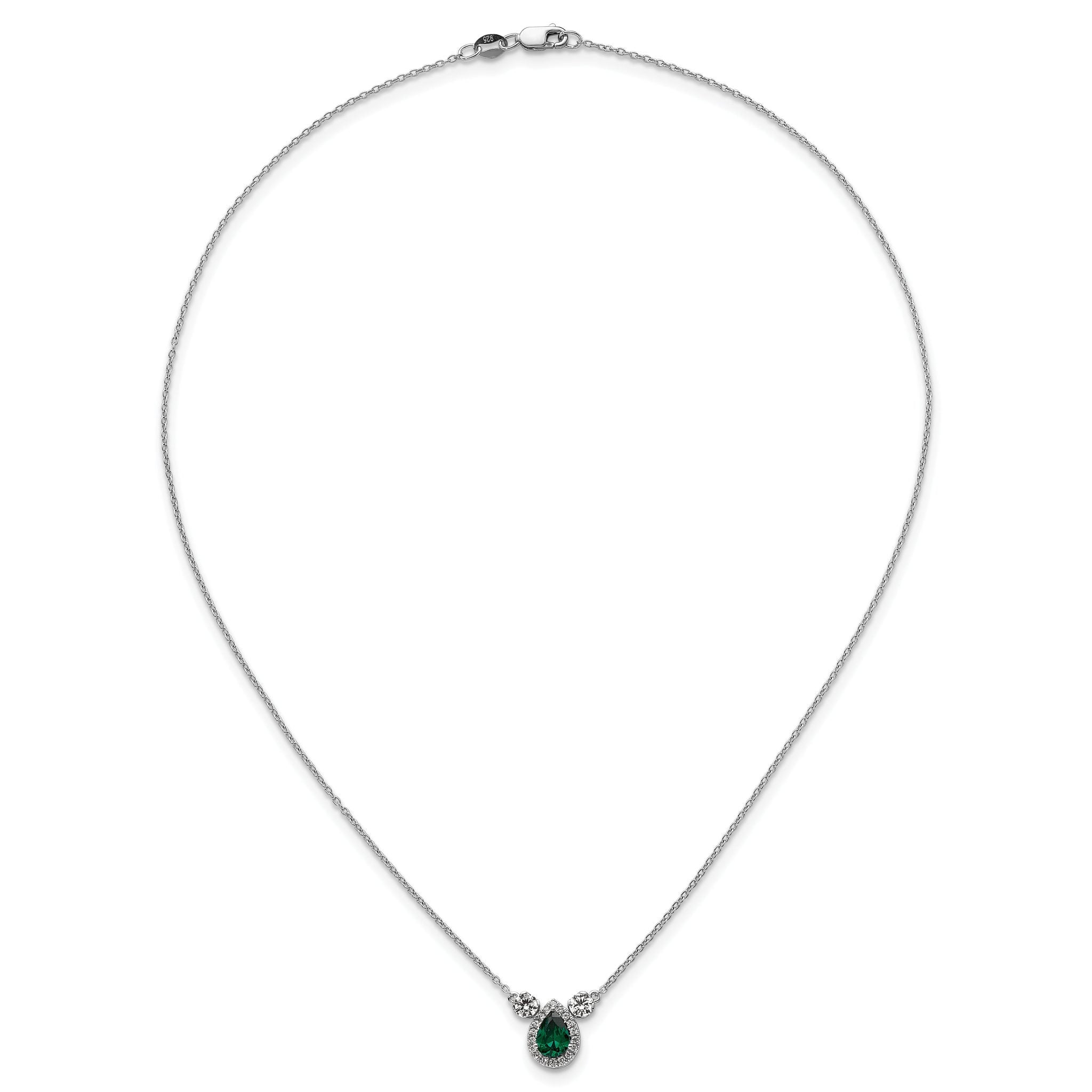 14k White Gold 1/2 carat Lab Grown Diamond VS/SI+ G+ and Created Emerald Complete Three Stone 16 inch Necklace