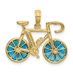 14K Gold 3D Blue Enameled Moveable Bicycle Pendant  Elegant, Polished Finish