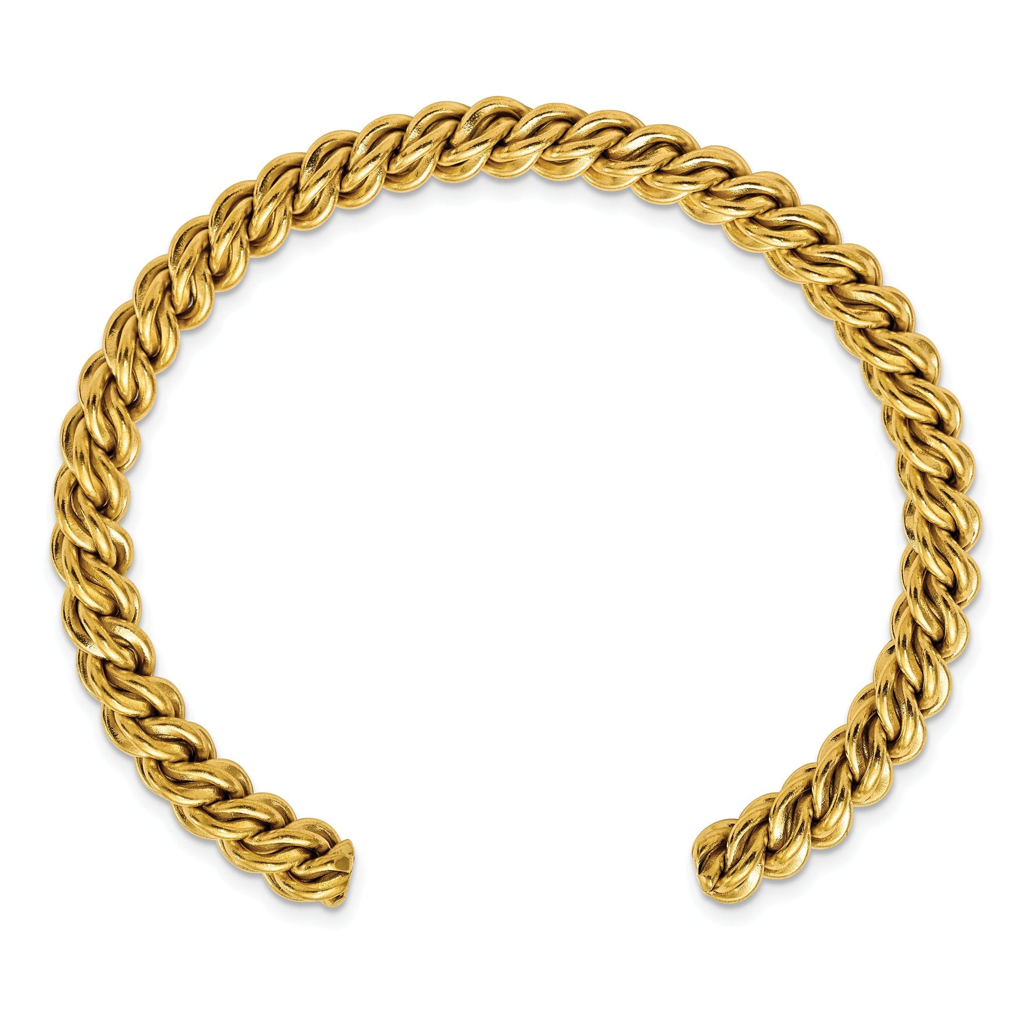 Stainless Steel Polished Yellow IP-plated Twisted 6mm Cuff Bangle Bracelet for Women