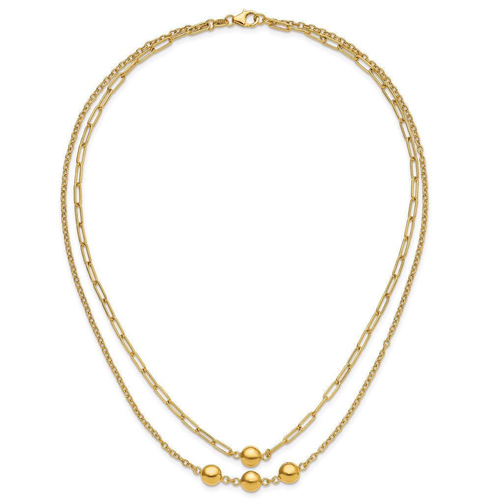 14K Polished Layered Link with Beads Necklace
