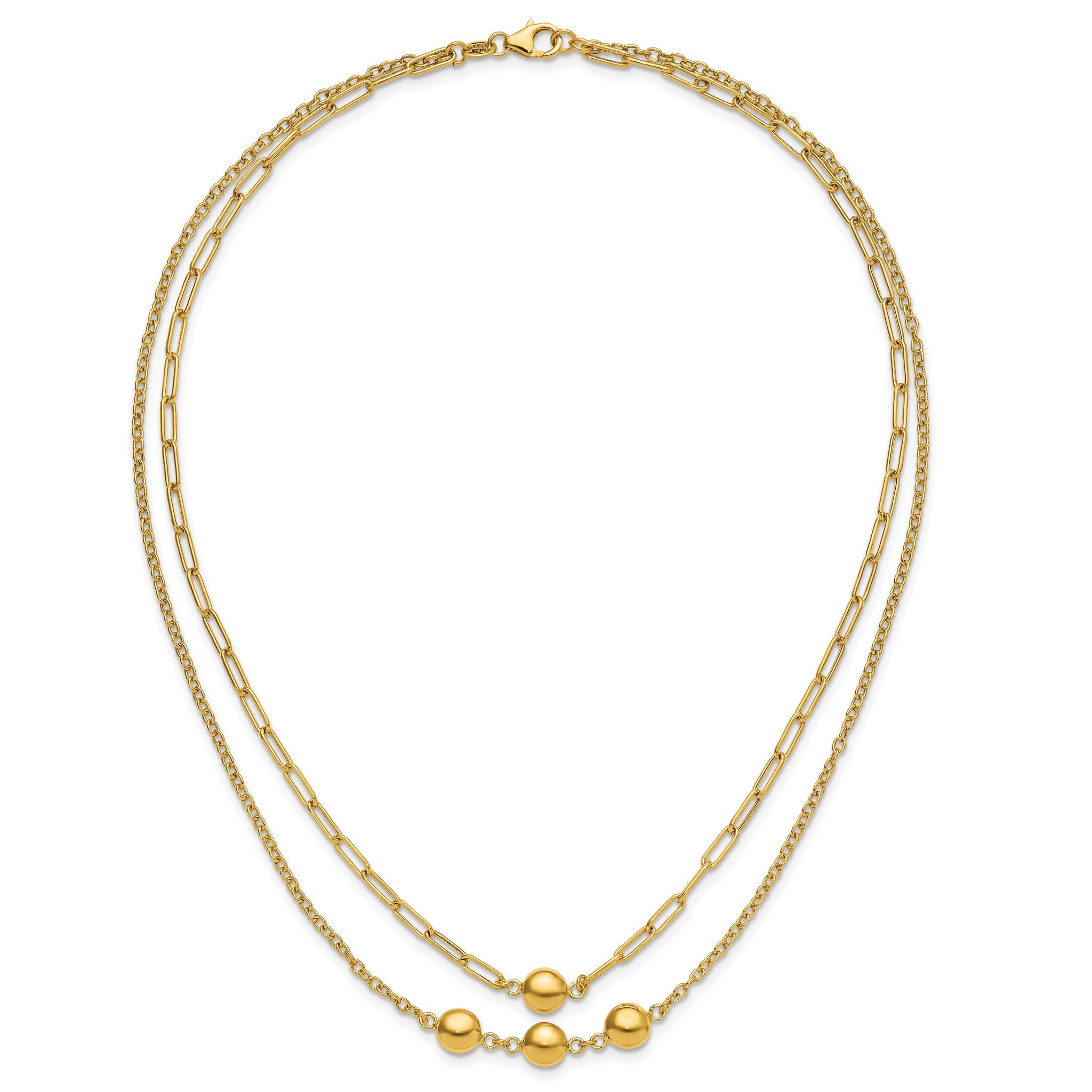 14K Polished Layered Link with Beads Necklace