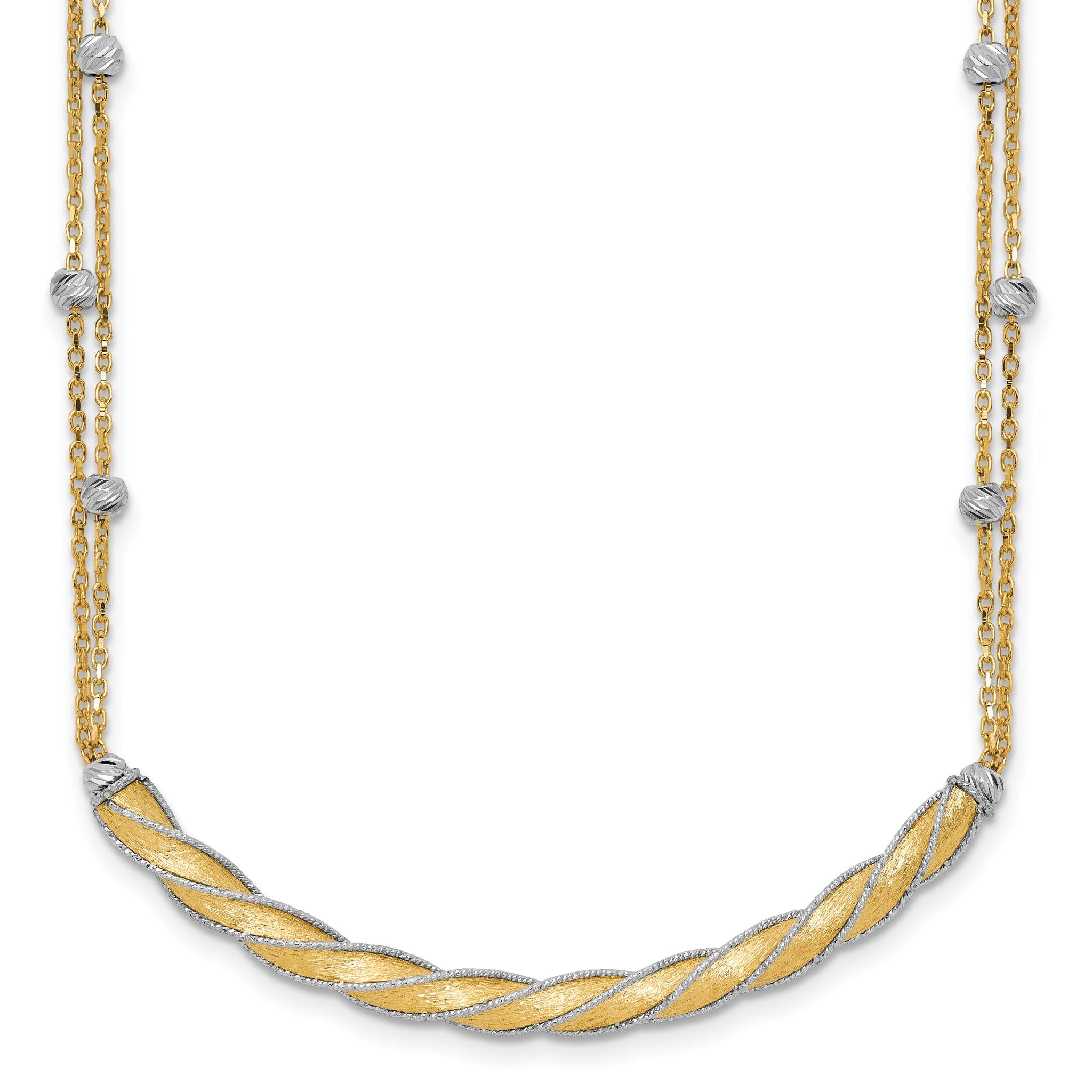 14K Two-tone Polished/Satin/Dia-cut Bar With 2 Inch Extention. Necklace