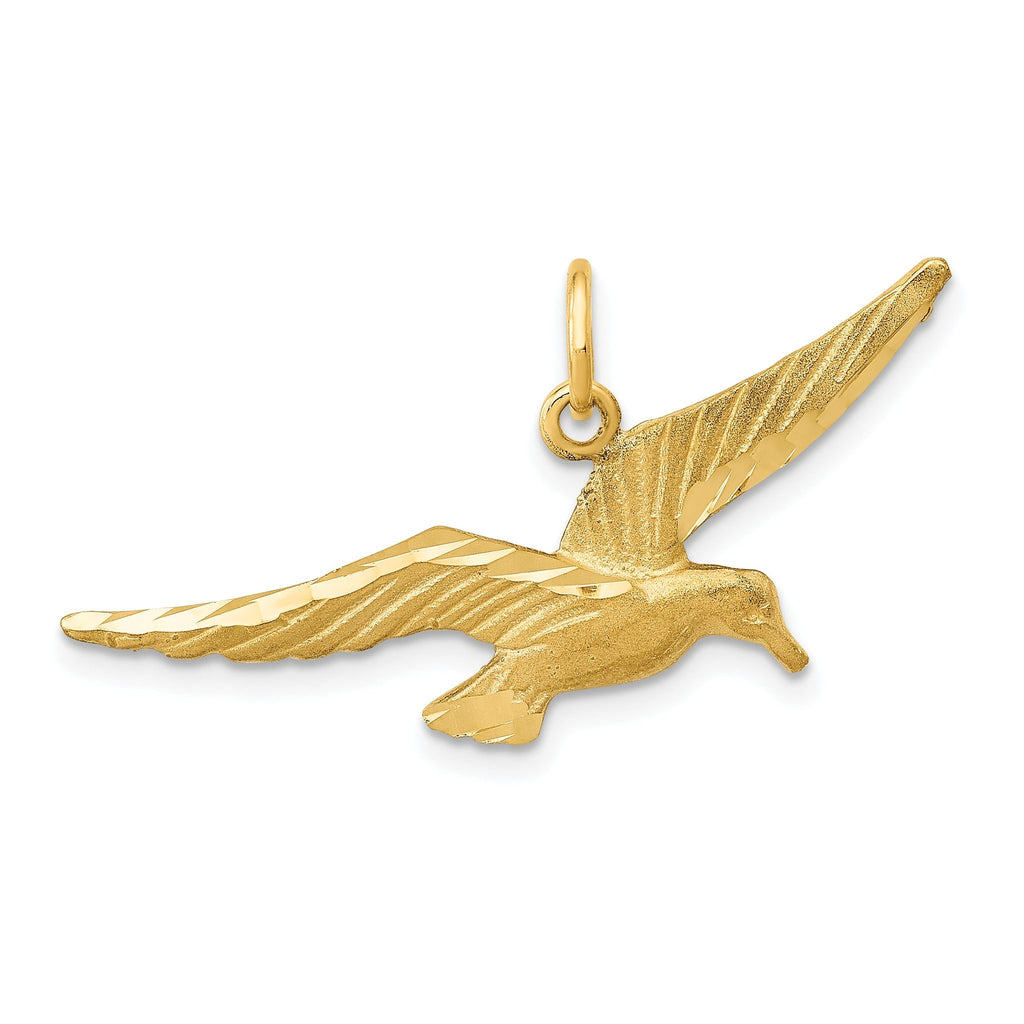 14K Gold Seagull Charm with Polished Diamond-Cut Elegance