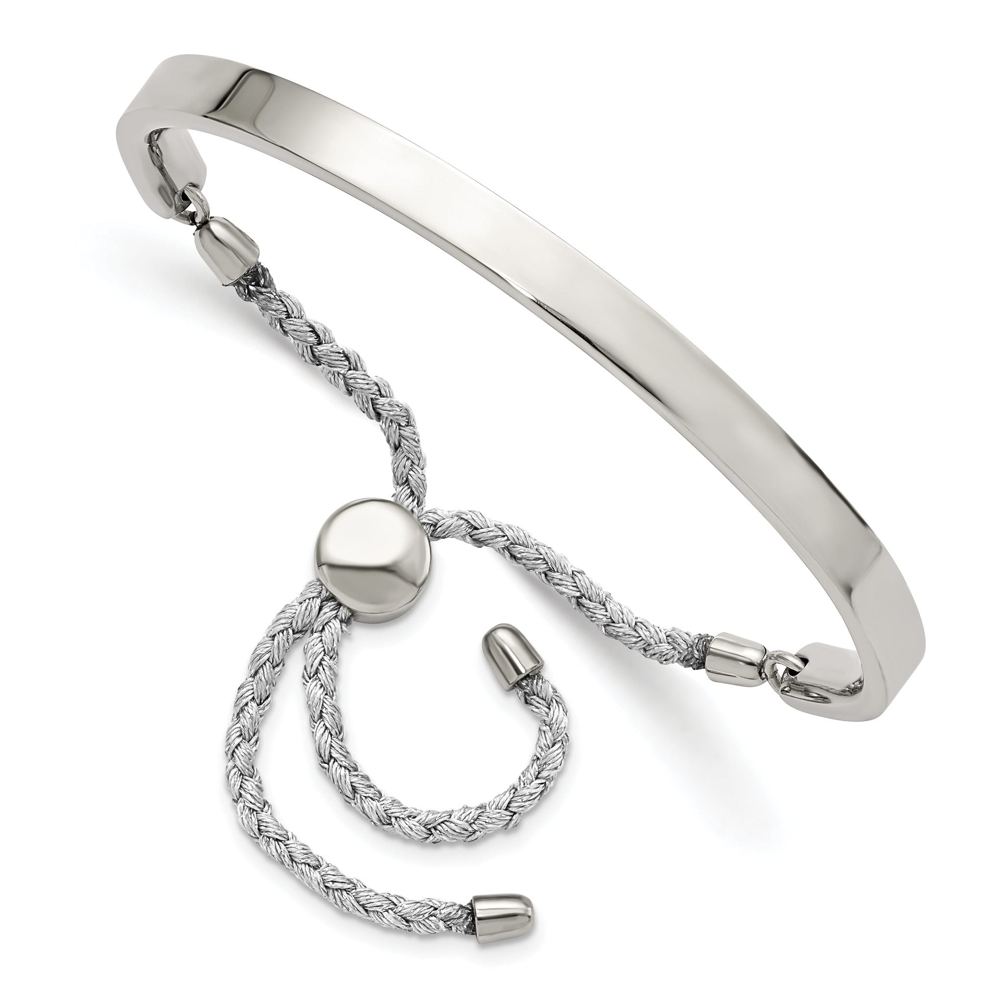 Stainless Steel Polished Bar Adjustable Fabric Cord Bangle Bracelet for Women Main image