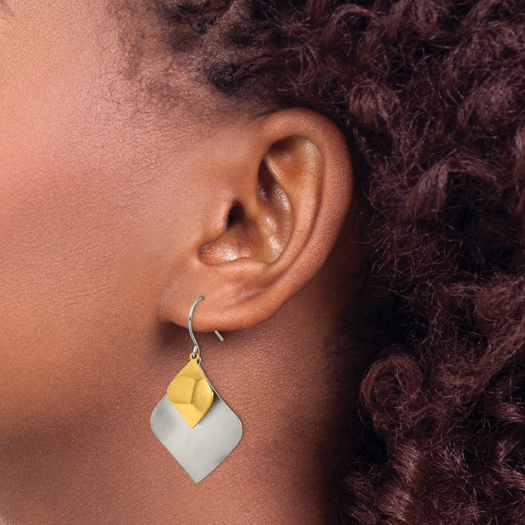 Stainless Steel Gold-Tone Polished & Brushed Drop Dangle Earrings for Women
