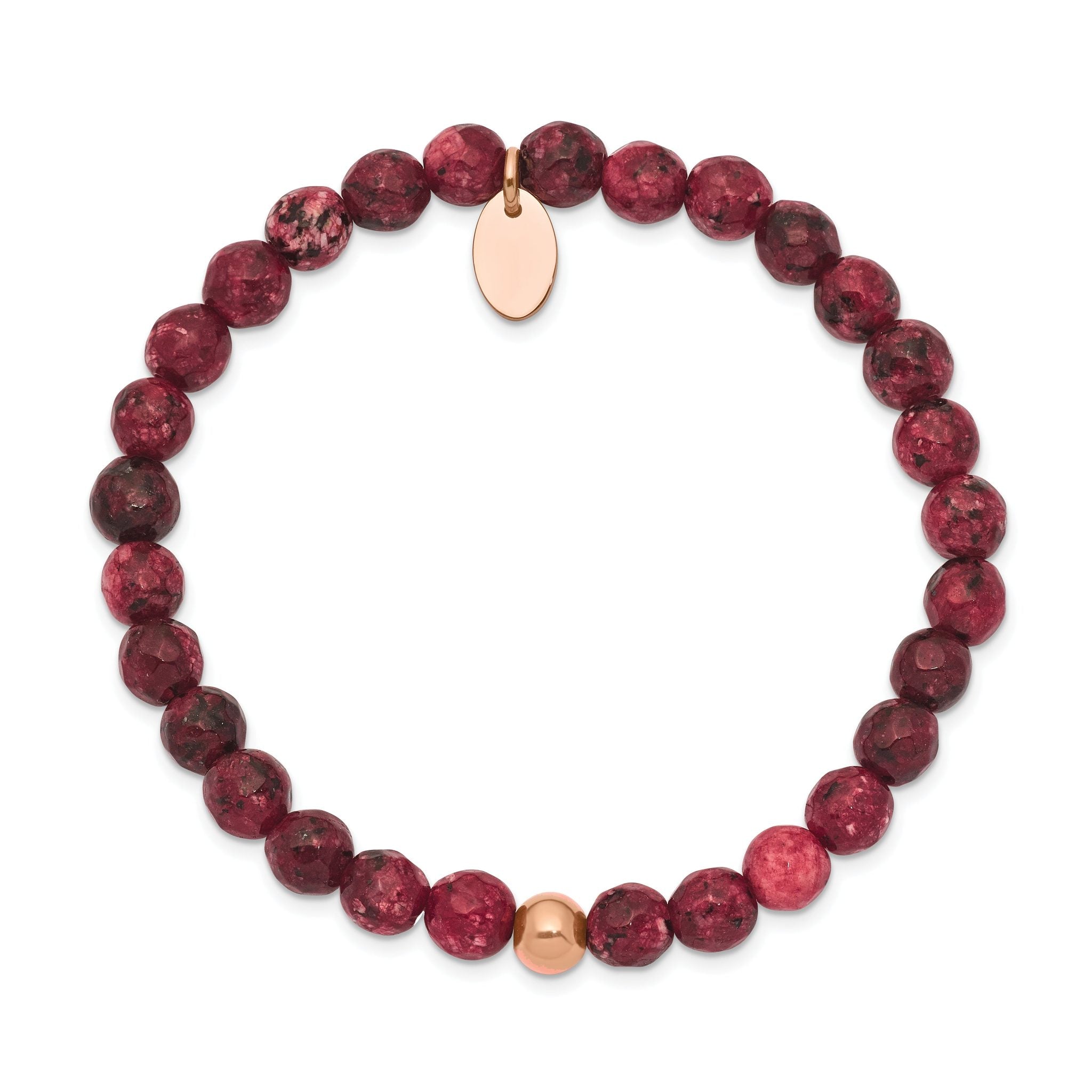 Chisel Stainless Steel Polished Rose IP-plated 6mm Red Jade Beaded Stretch Bracelet Secondary image