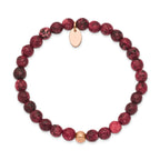 Chisel Stainless Steel Polished Rose IP-plated 6mm Red Jade Beaded Stretch Bracelet